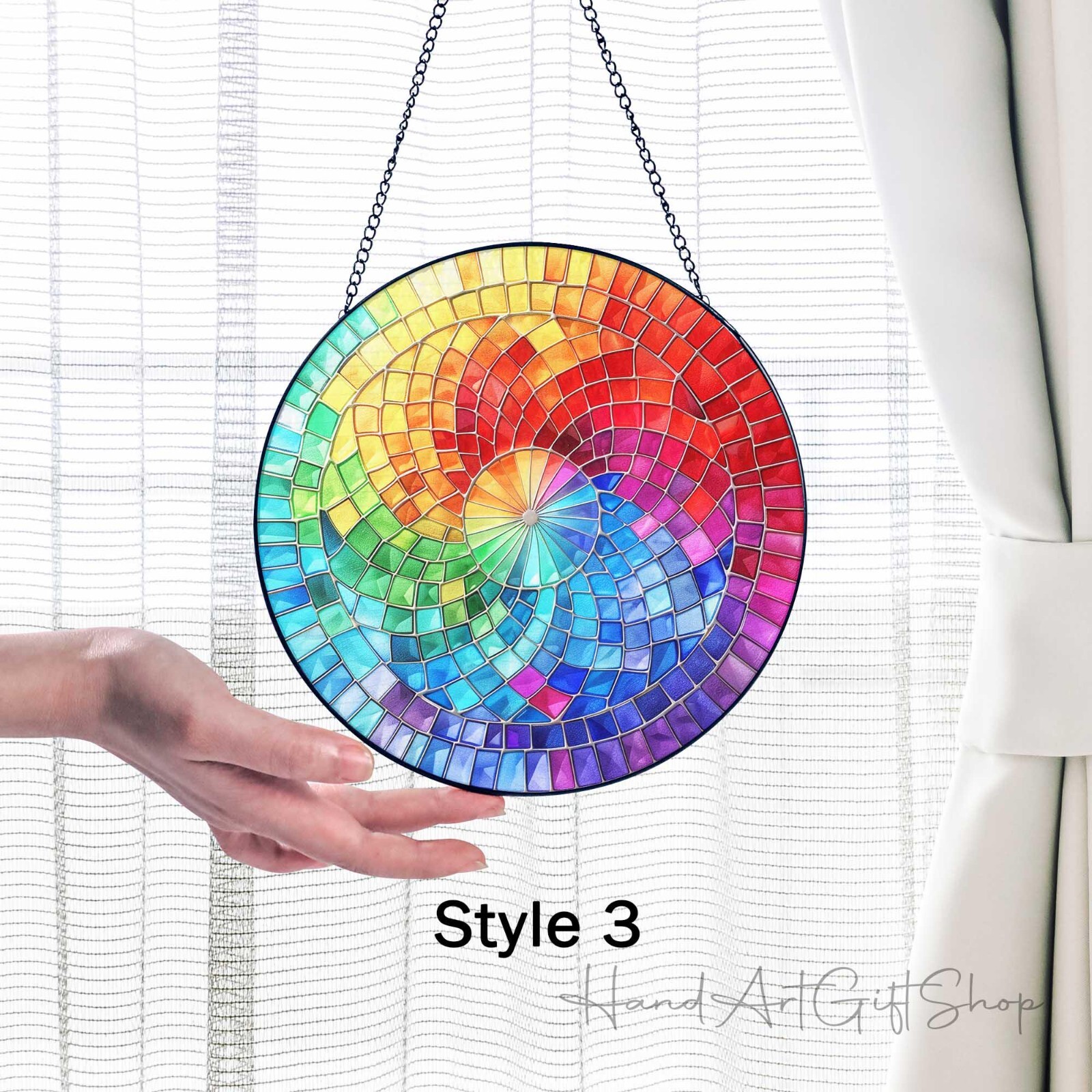 Rainbow Spiral Stained Glass Suncatcher, Spiral Window Hanging Decor