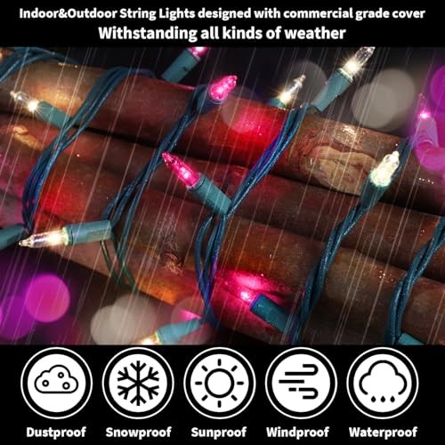 Pink Clear Christmas Valentine's String Lights 100 Pink and Clear-Green Wire