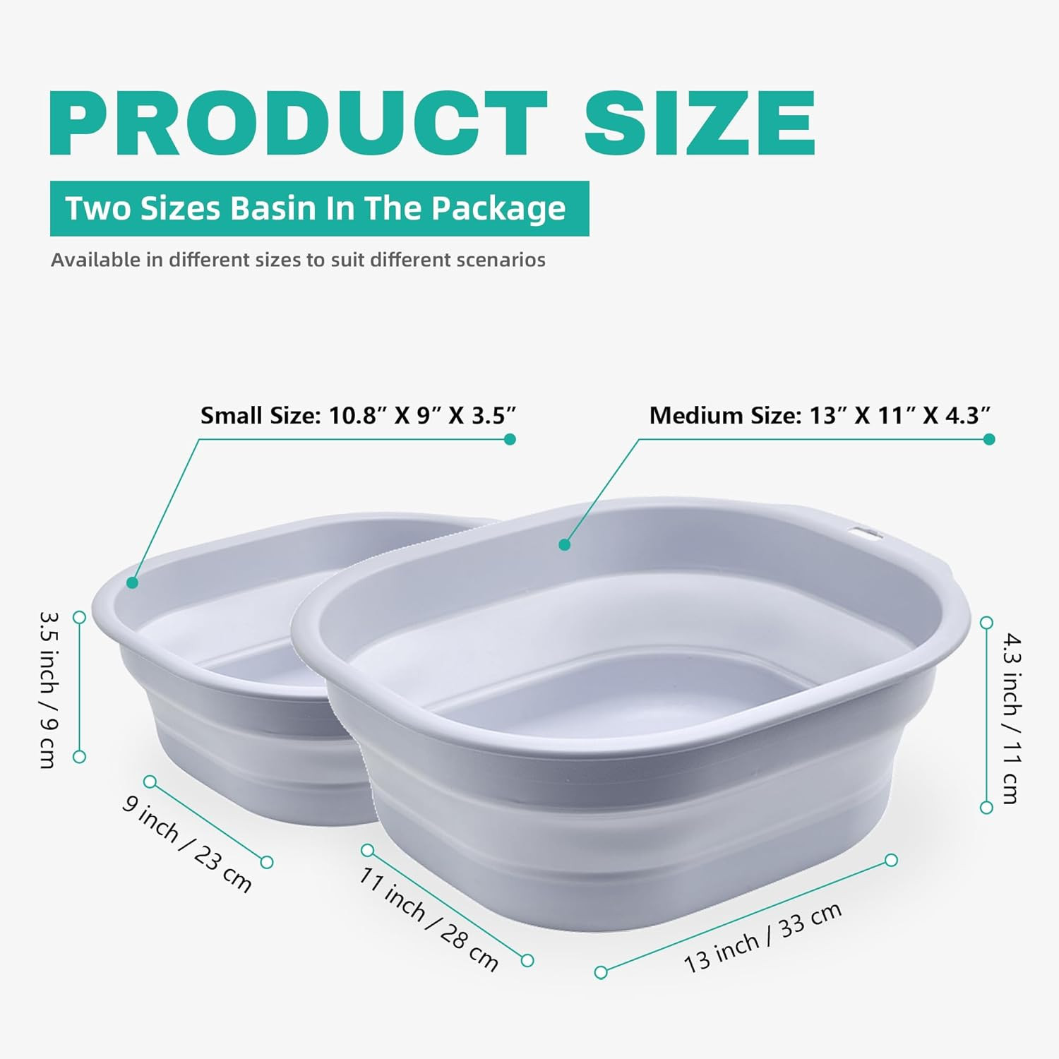 2 Pack Collapsible Wash Basin Set, Portable Sink for Kitchen, Camping, RV - Gray