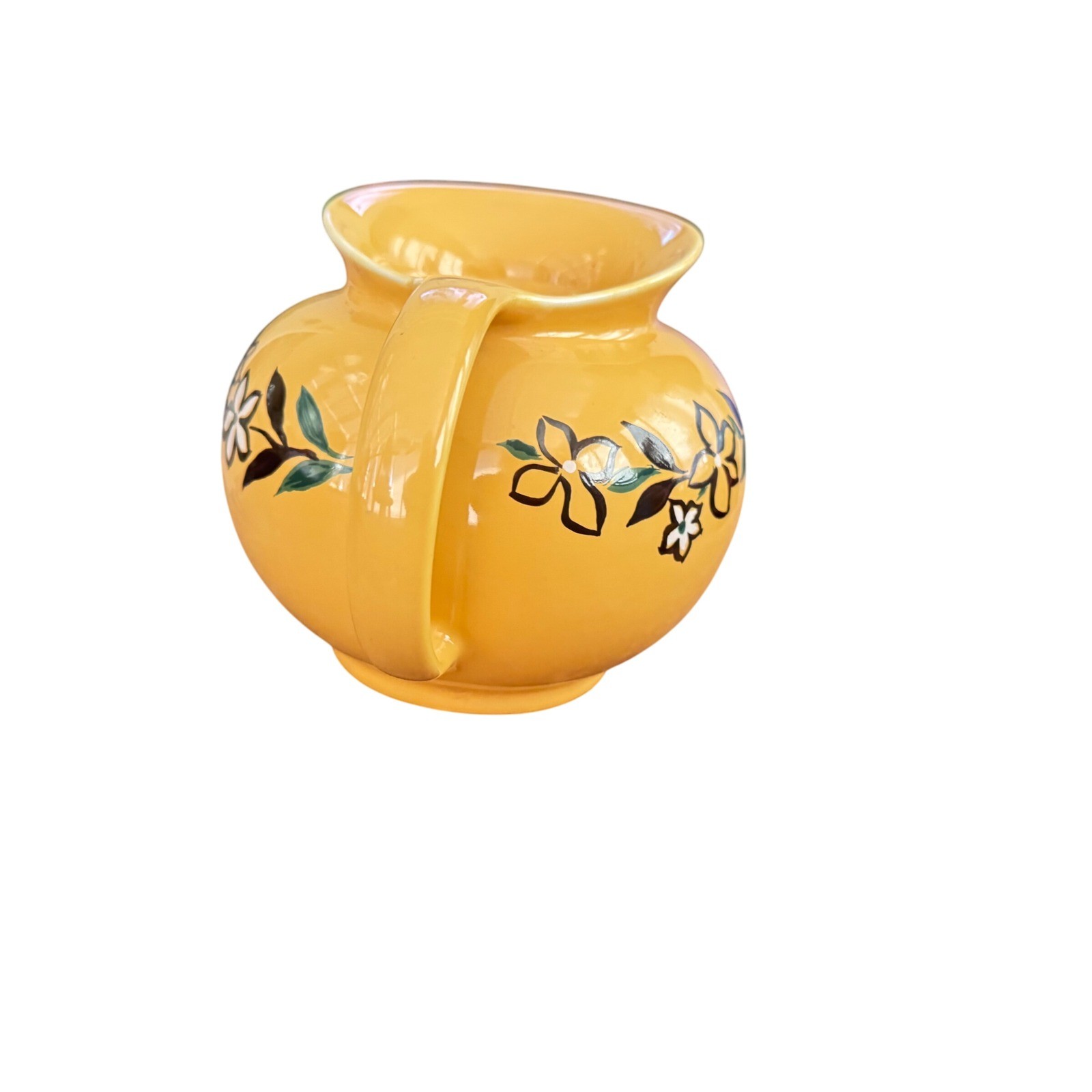 Hall 6 Cup Pitcher Yellow Floral Ceramic Windshield Style USA Vntage