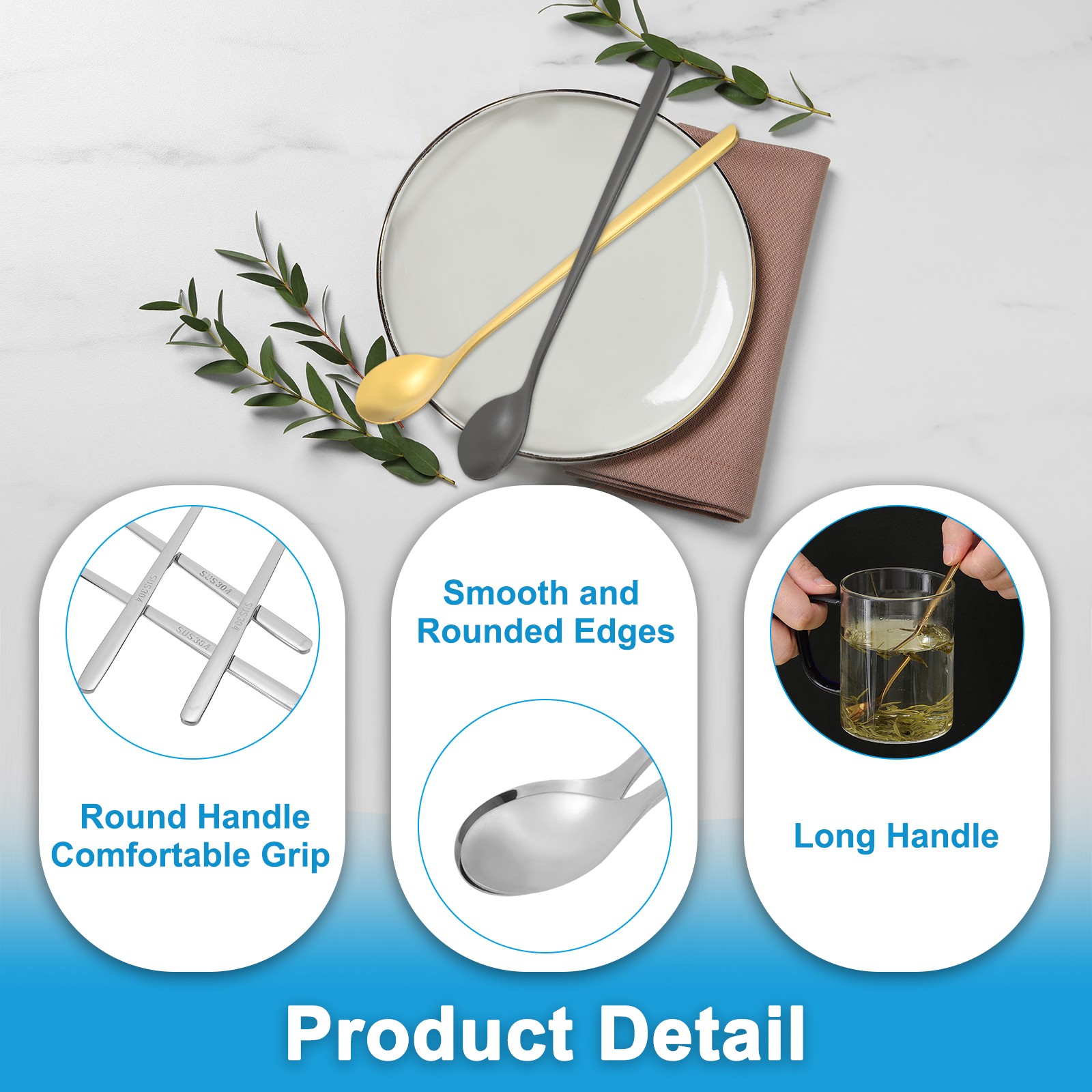 Long Handle Iced Tea Spoon, 4 Pcs 6" Stainless Steel Long Spoons, Silver Tone