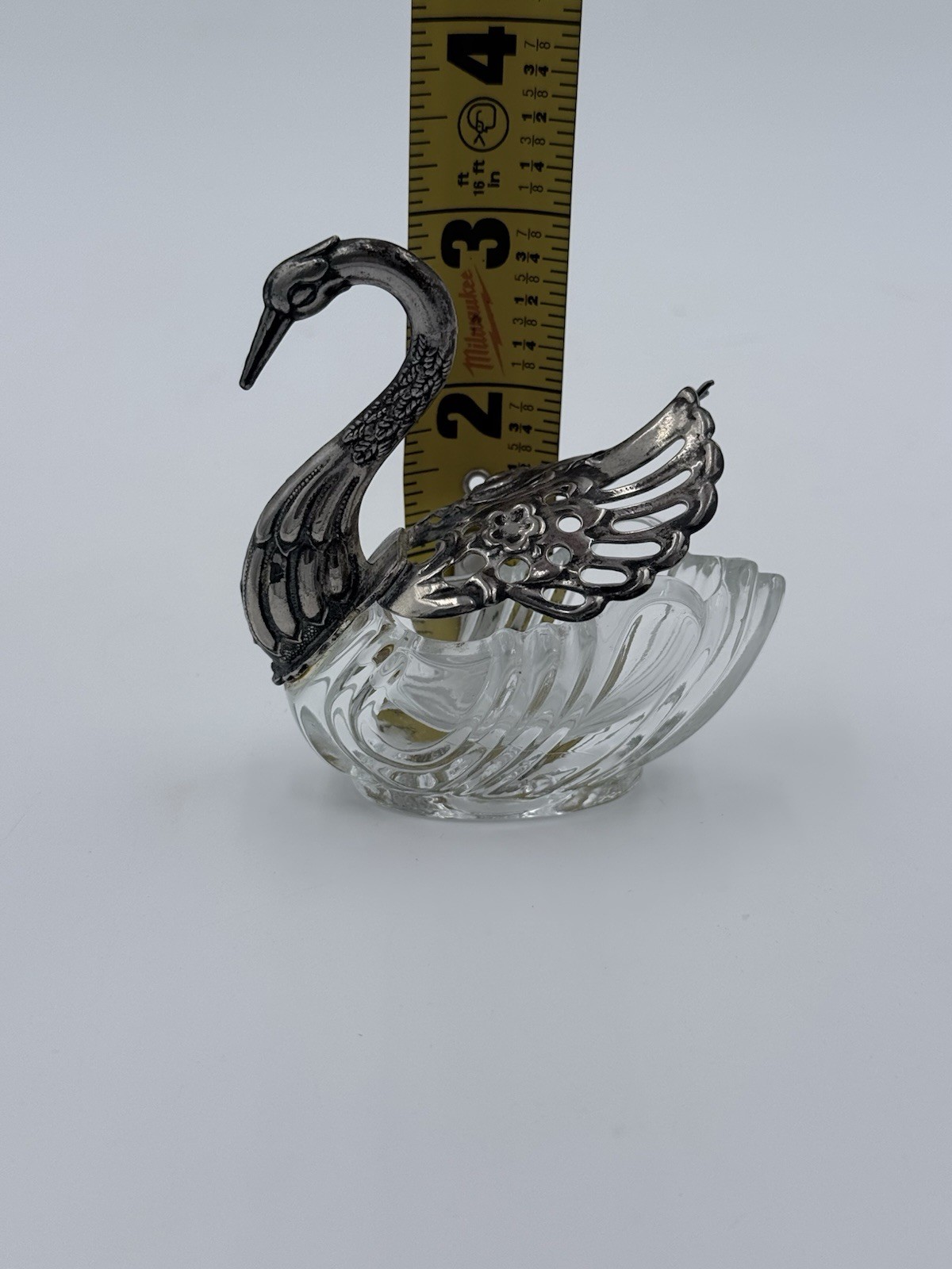 Vintage Sterling Silver And Glass Swan Salt Cellar Trinket Dish
