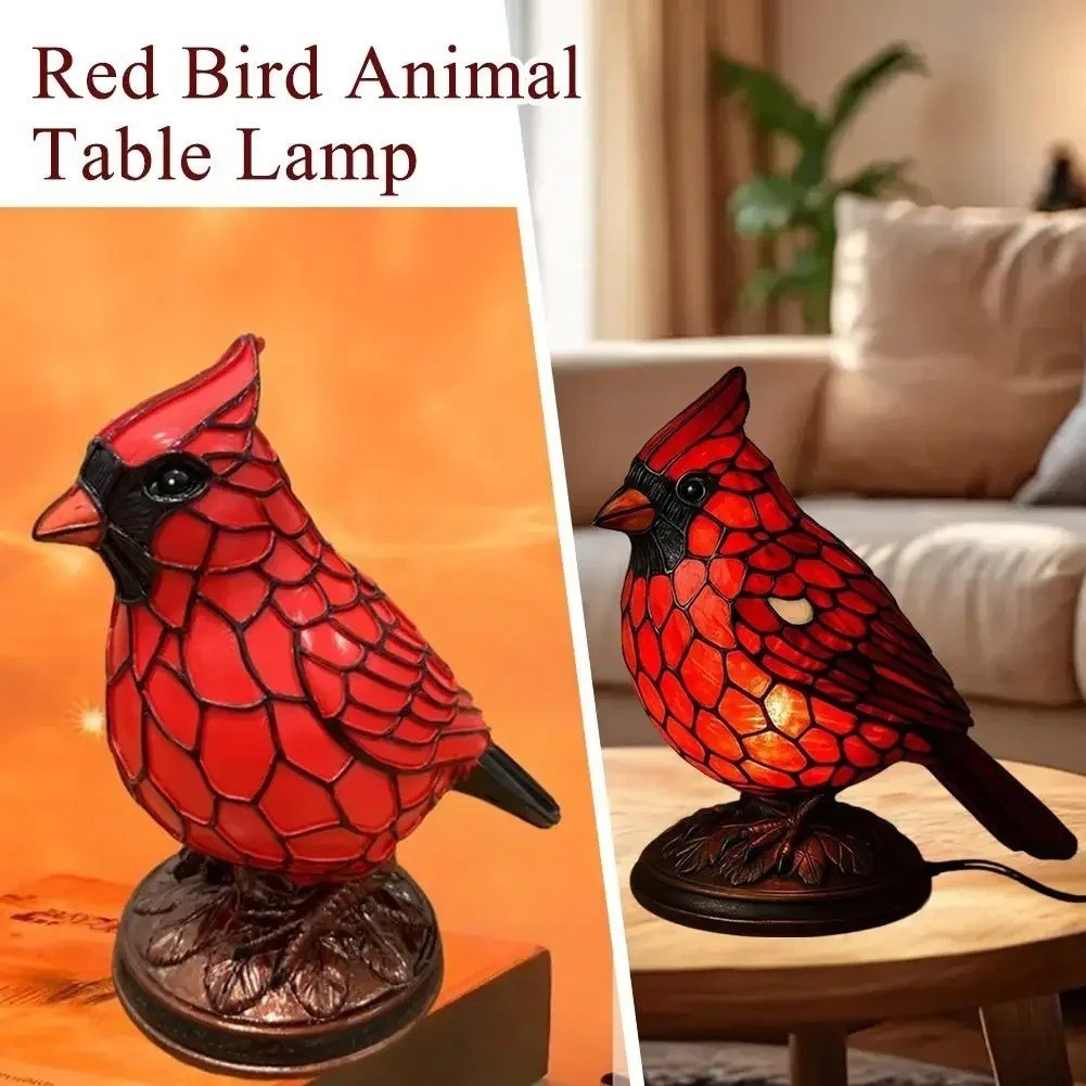 Cardinal Lamp Red Resin Birds Night Light Handmade Resin Table Lamp W/batteries