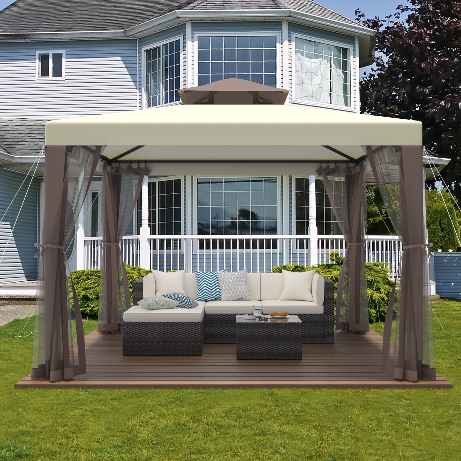 Outdoor Patio Gazebo 10x10 Pop Up Heavy Duty Canopy Tent For Backyard，Garden