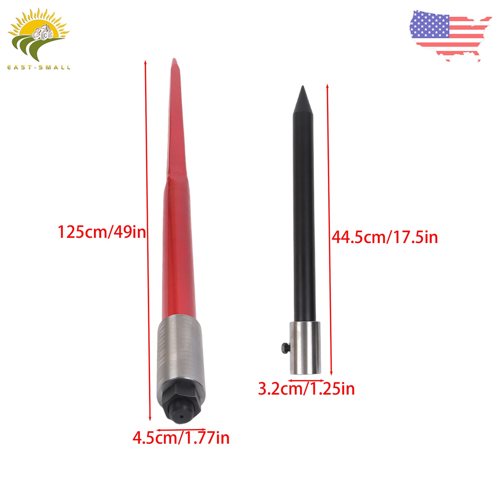 49" Hay Bale Spear 3000Lbs Capacity Square Bale Spike with Nut and Sleeve Hay