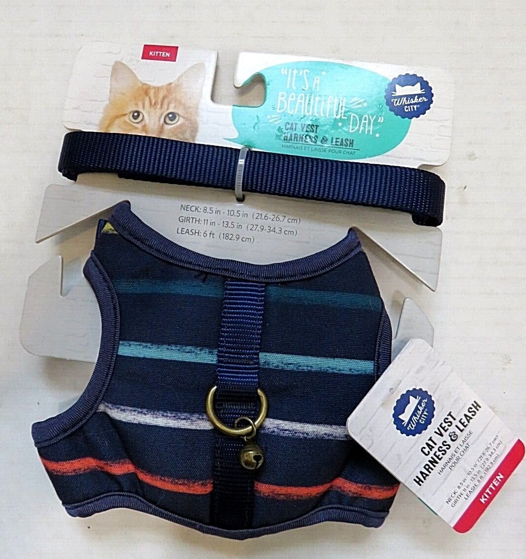 Whisker City Cat Vest Harness & Leash KITTEN Stripe, Strawberry or Bling New