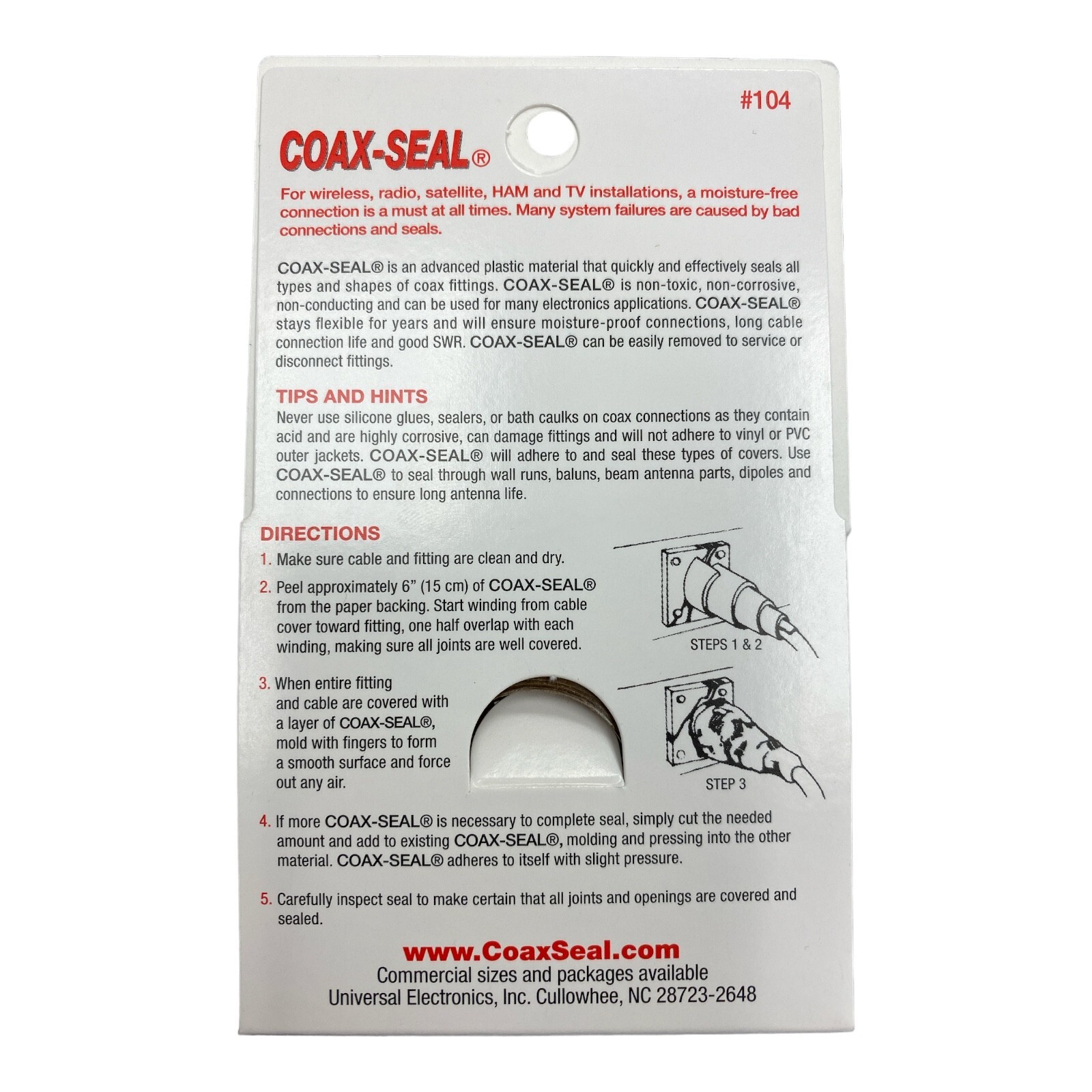 Coax Seal 104 Hand Moldable Watertight Coaxial Cable Seal Tape - 5ft roll