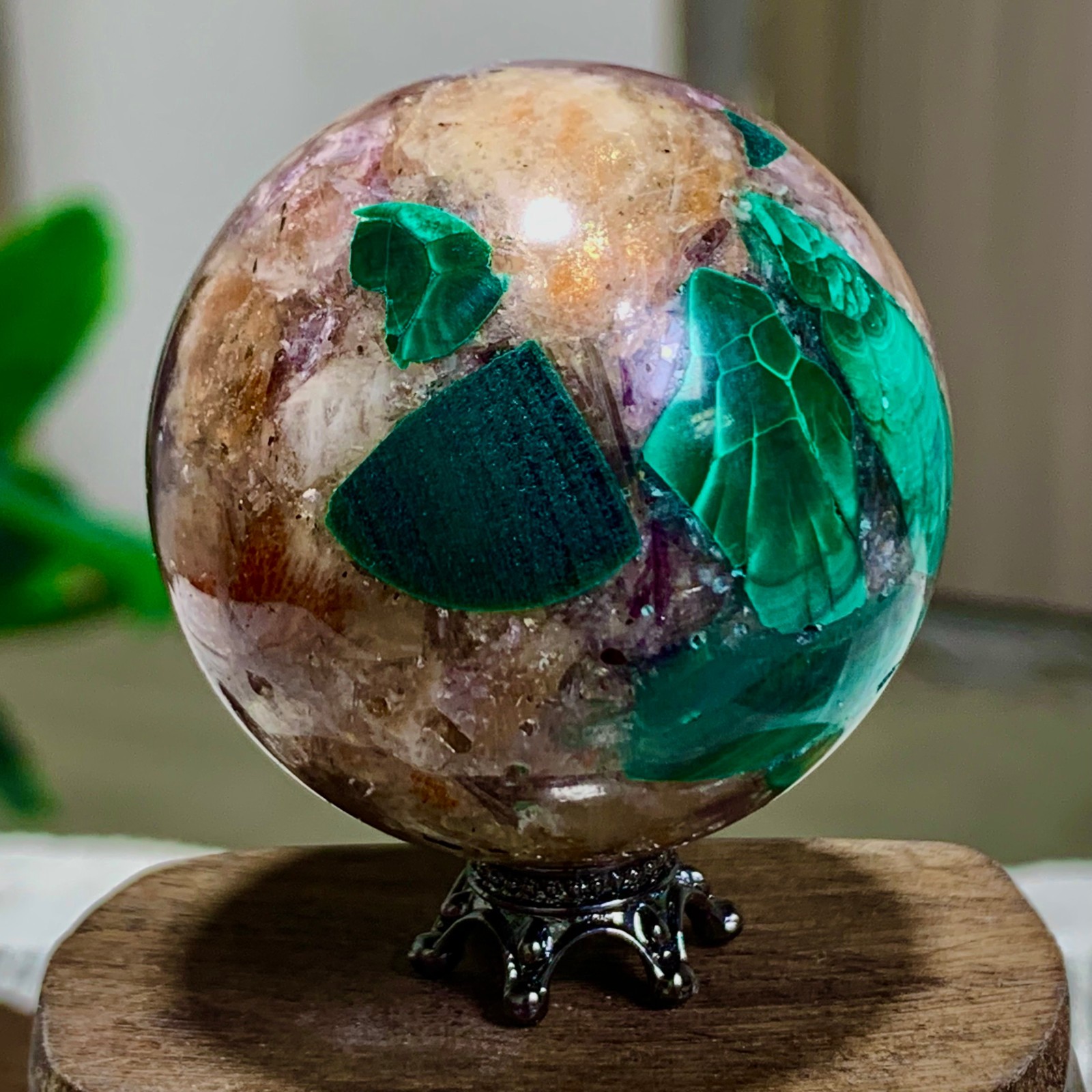 105G Newly discovered rare malachite purple mica symbiotic sphere restoration