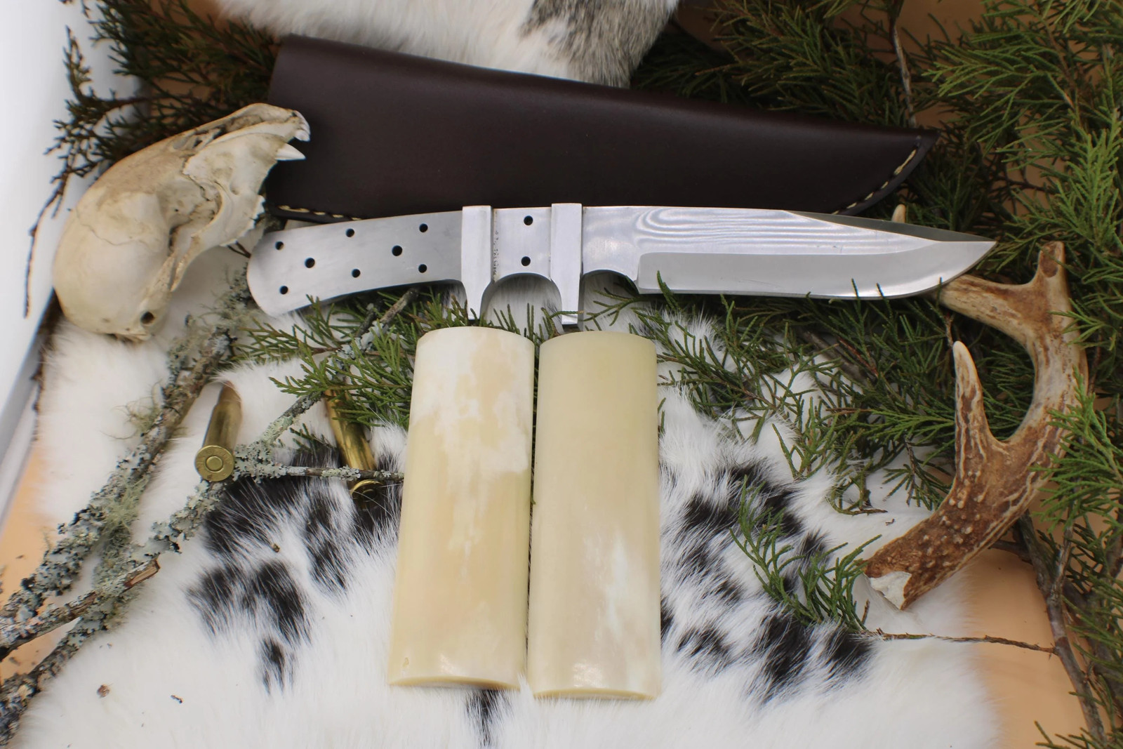 DIY Clip Point Hunting Knife Making Kit: 440C Blade, Bone/Horn Handle