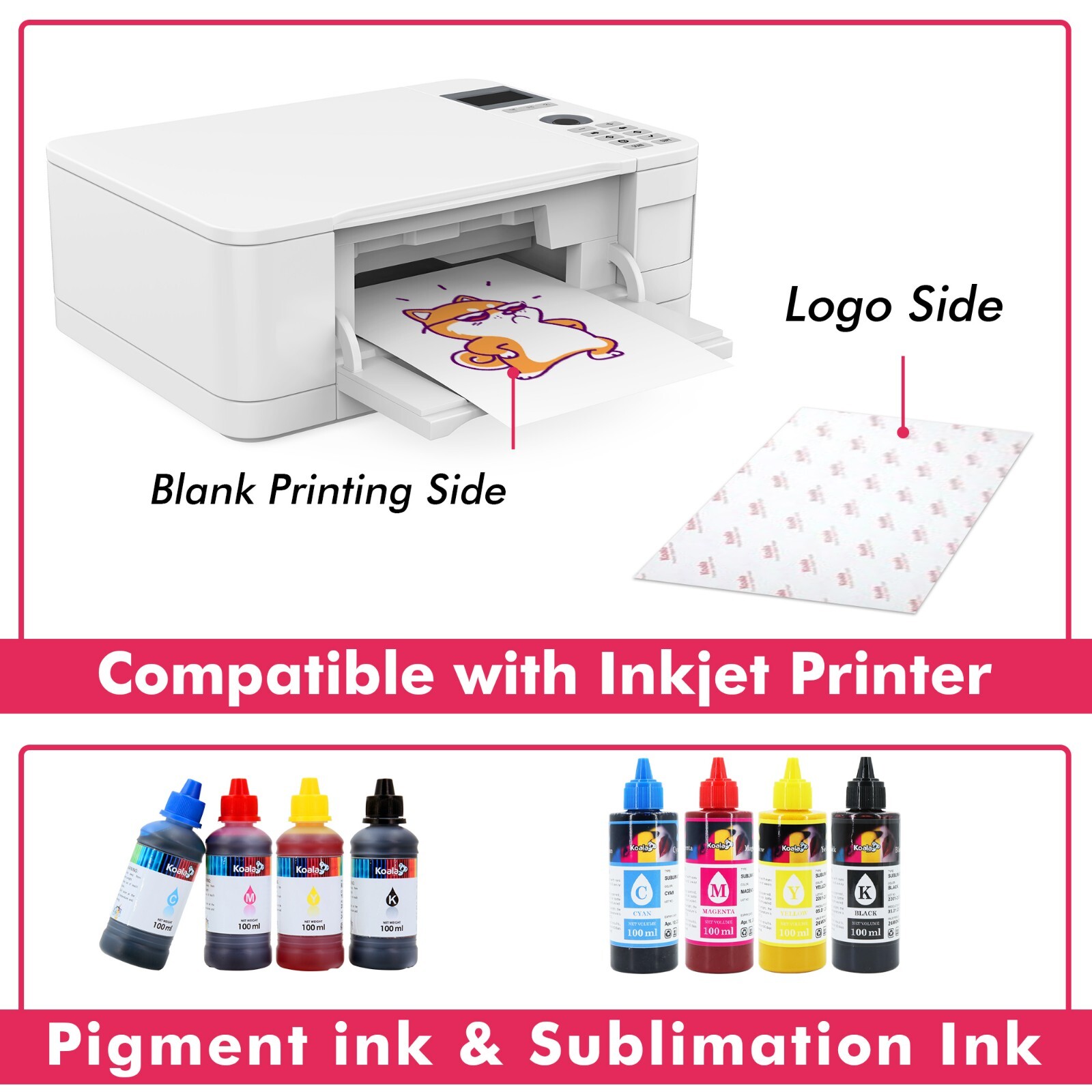 Bulk 100 Koala Printable Heat Transfer Paper Light T-shirt Inkjet Sublicotton