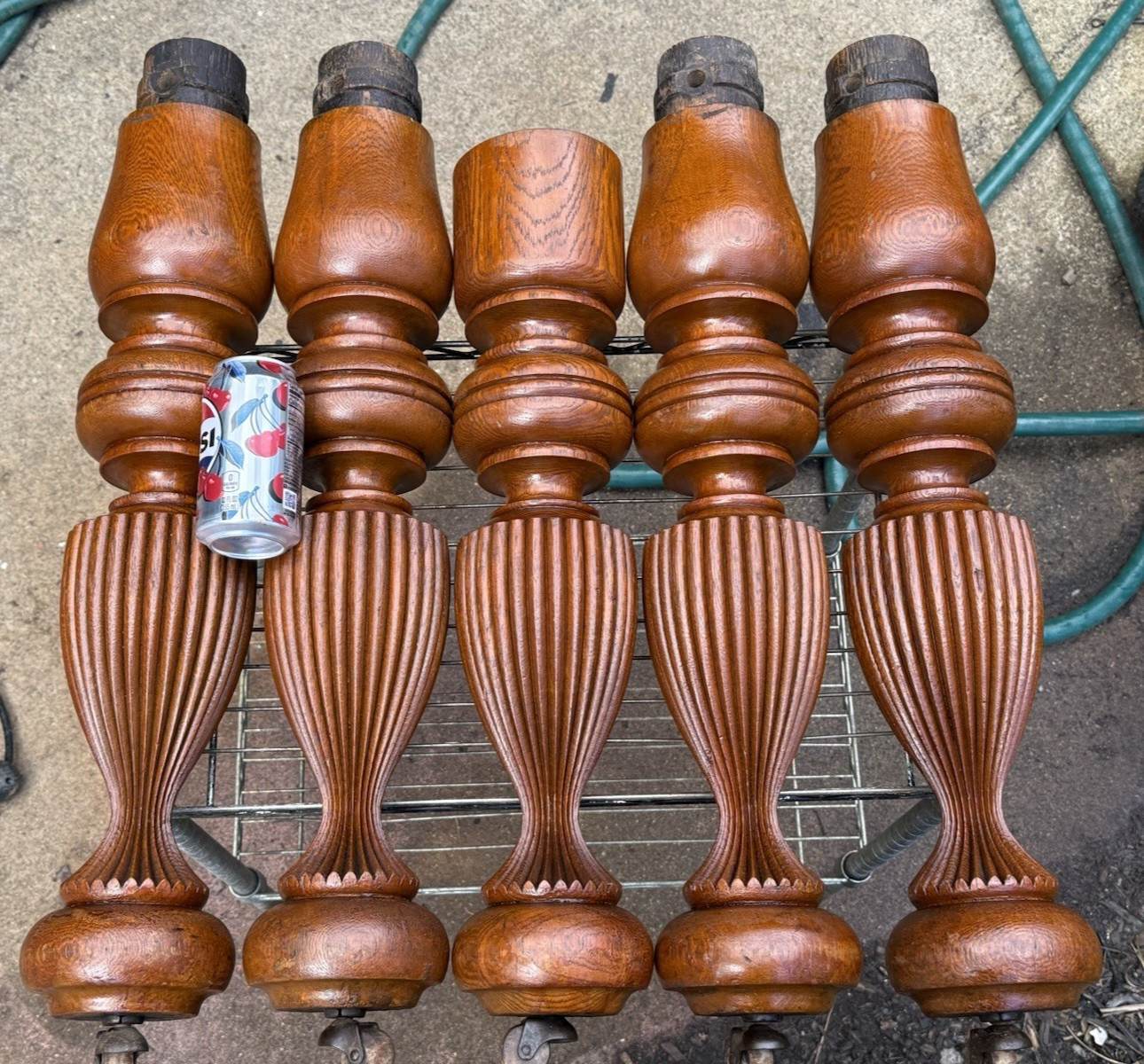 5x Exquisite Antique Wood Fluted Turned Carved Table Legs Victorian Vintage