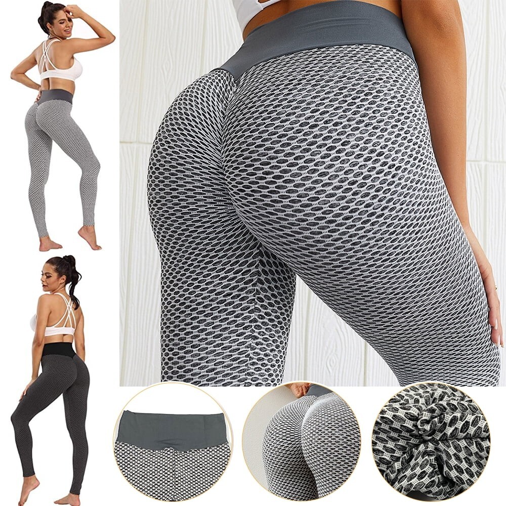 Women's Grid Yoga Pants Breathable Sport Gym Fitness Push Up High Waist Leggings