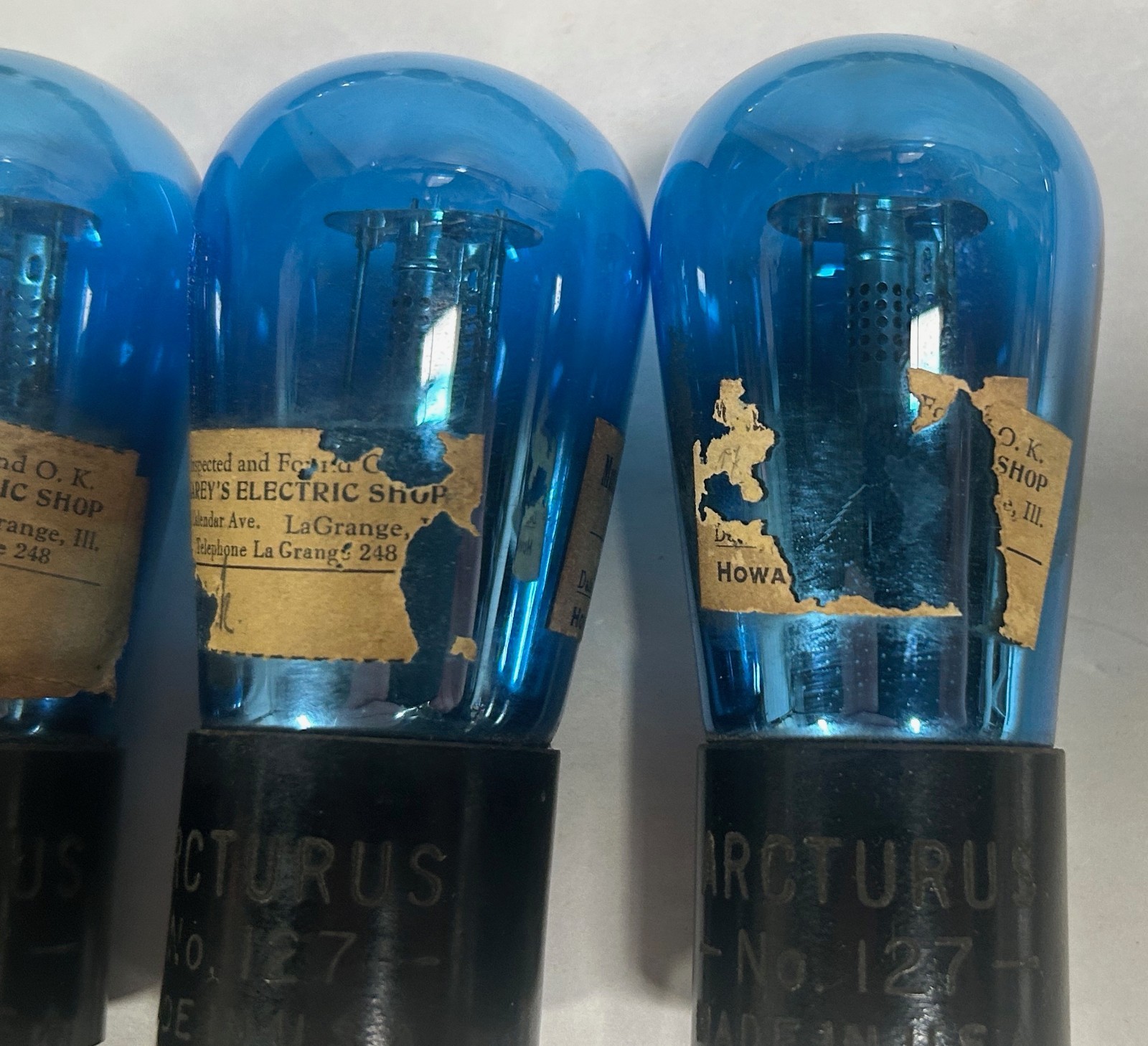 Lot Of "3" Vintage Arcturus Number 127 BLUE Electronic Vacuum Tube (A18)