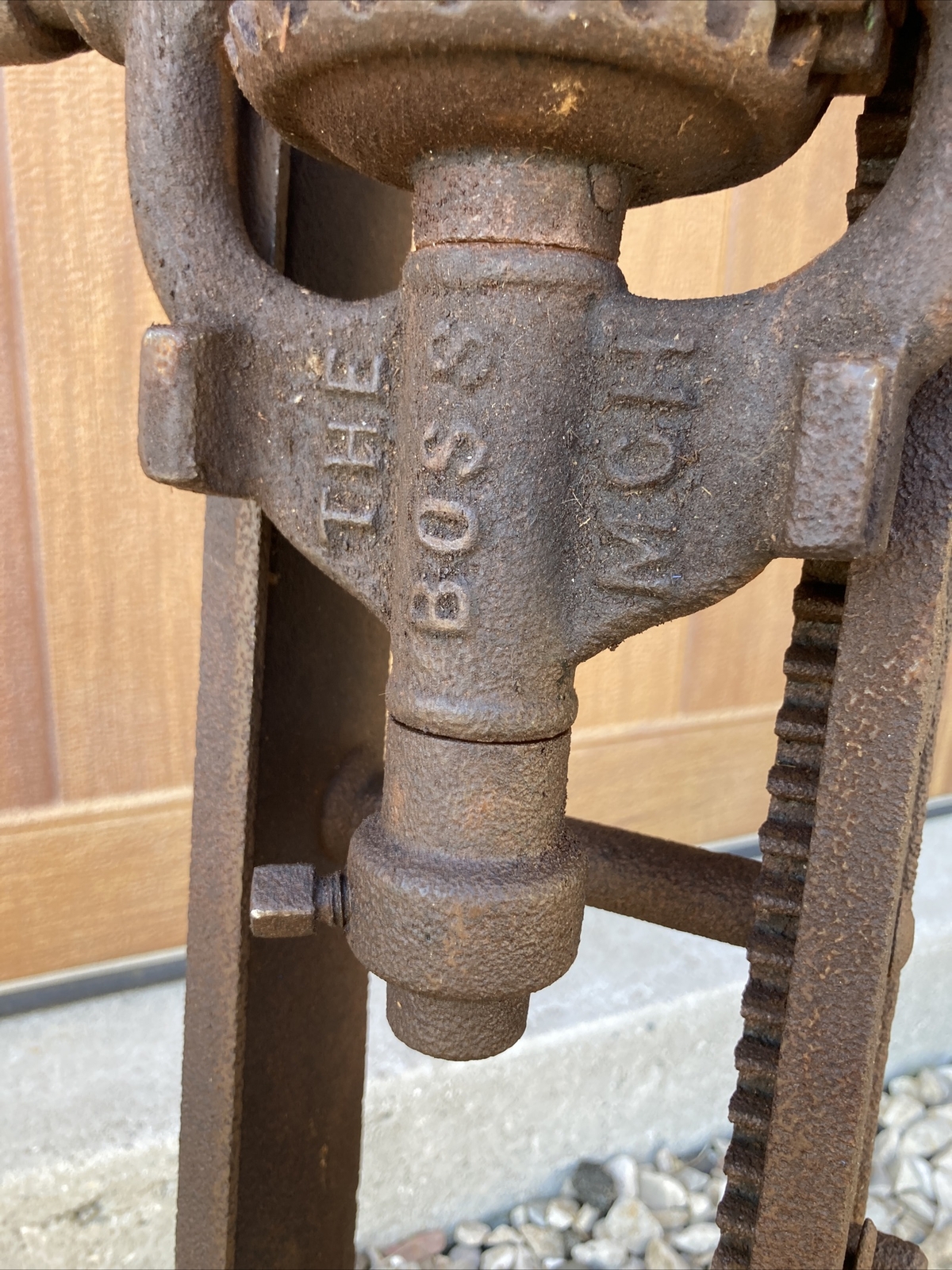 Antique Buckeye Boss Barn Beam Auger Drill Wood Cast Iron Anderson Indiana