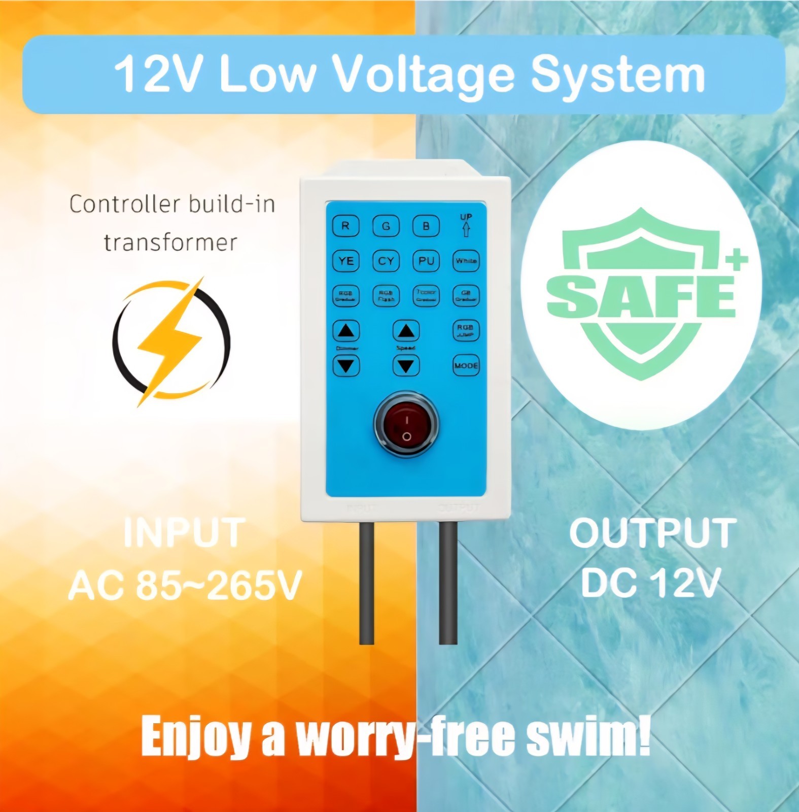 Awanhe Inground 20W LED Pool Light 100ft Cable With Remote And APP Controll