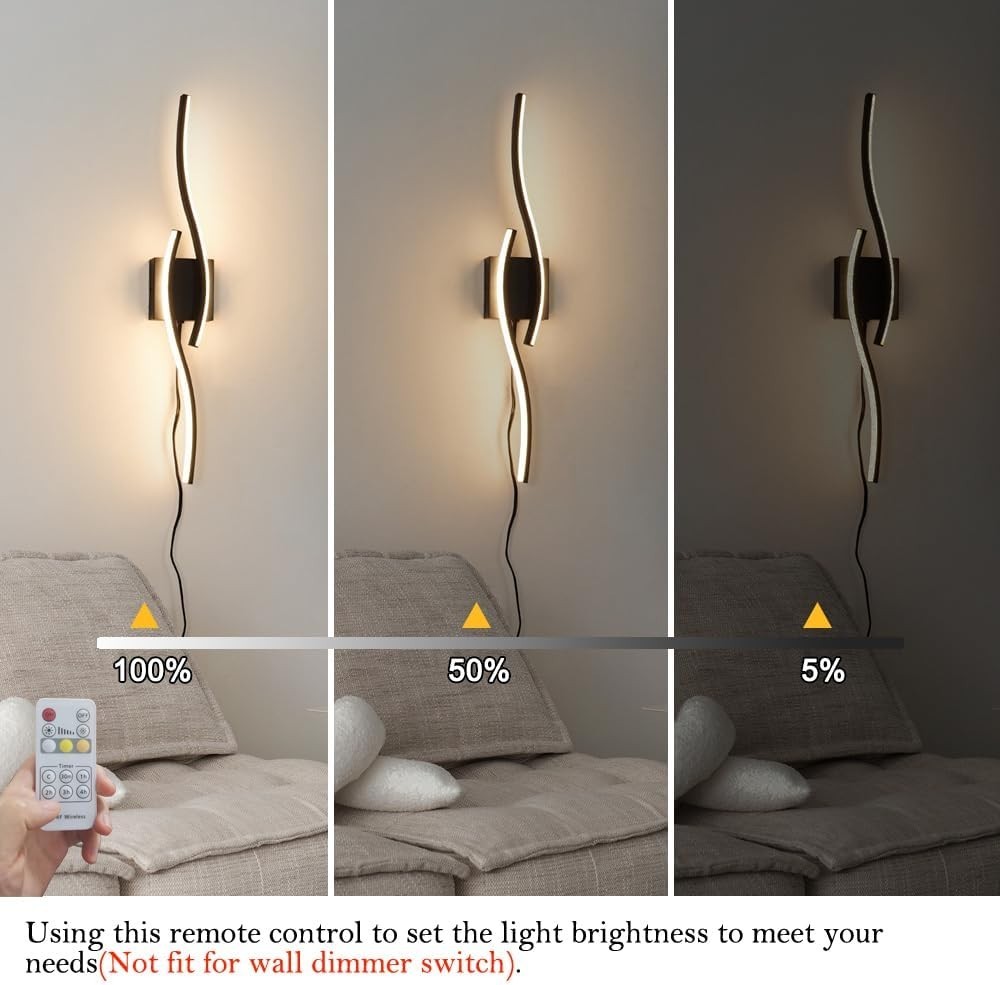 Plug in Wall Sconces Set of 2, Modern Plug in Sconce with Remote, Dimmable LED