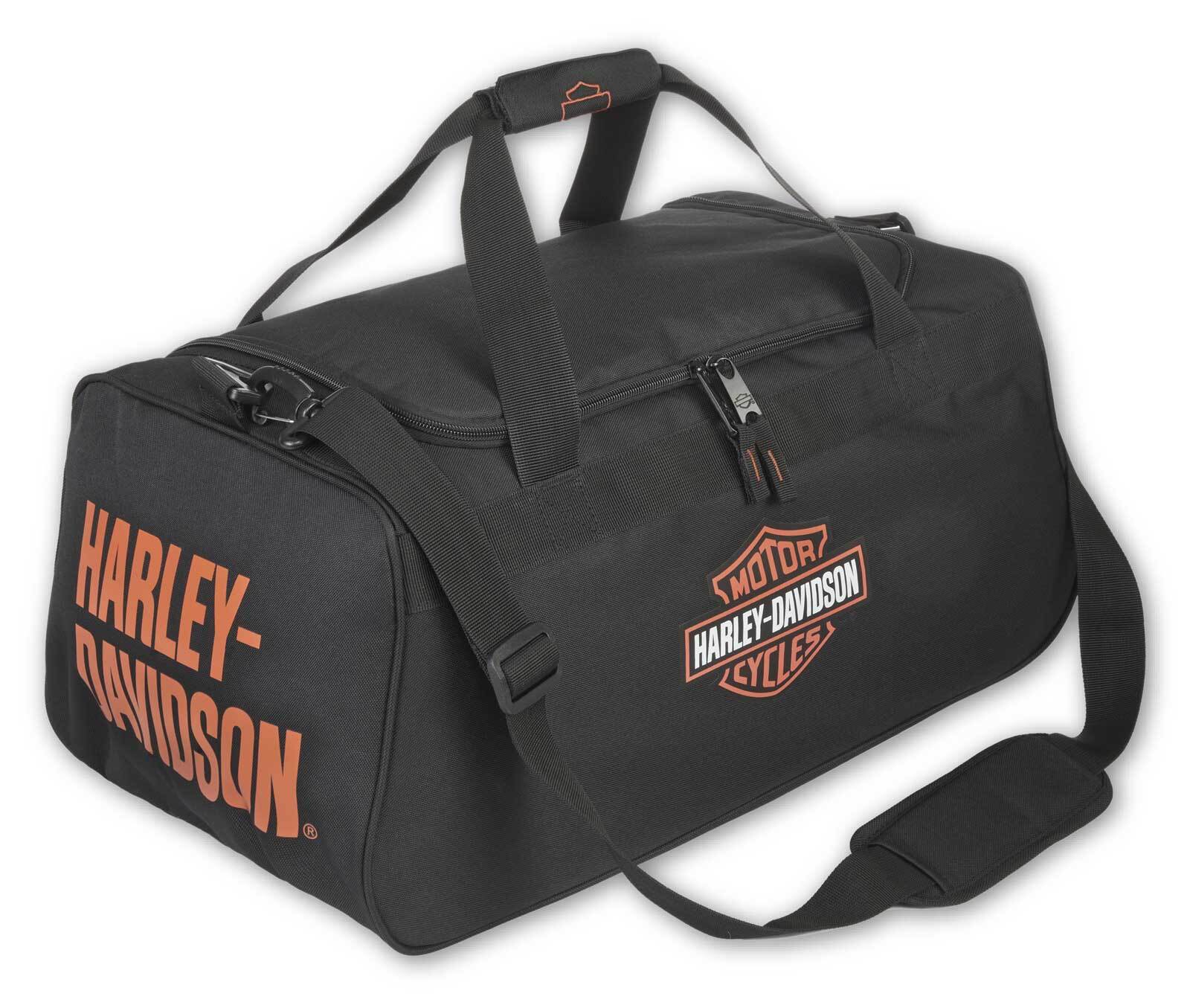 Harley-Davidson Orange Bar & Shield Logo Zip Rugged Graphic Duffel Bag - Black