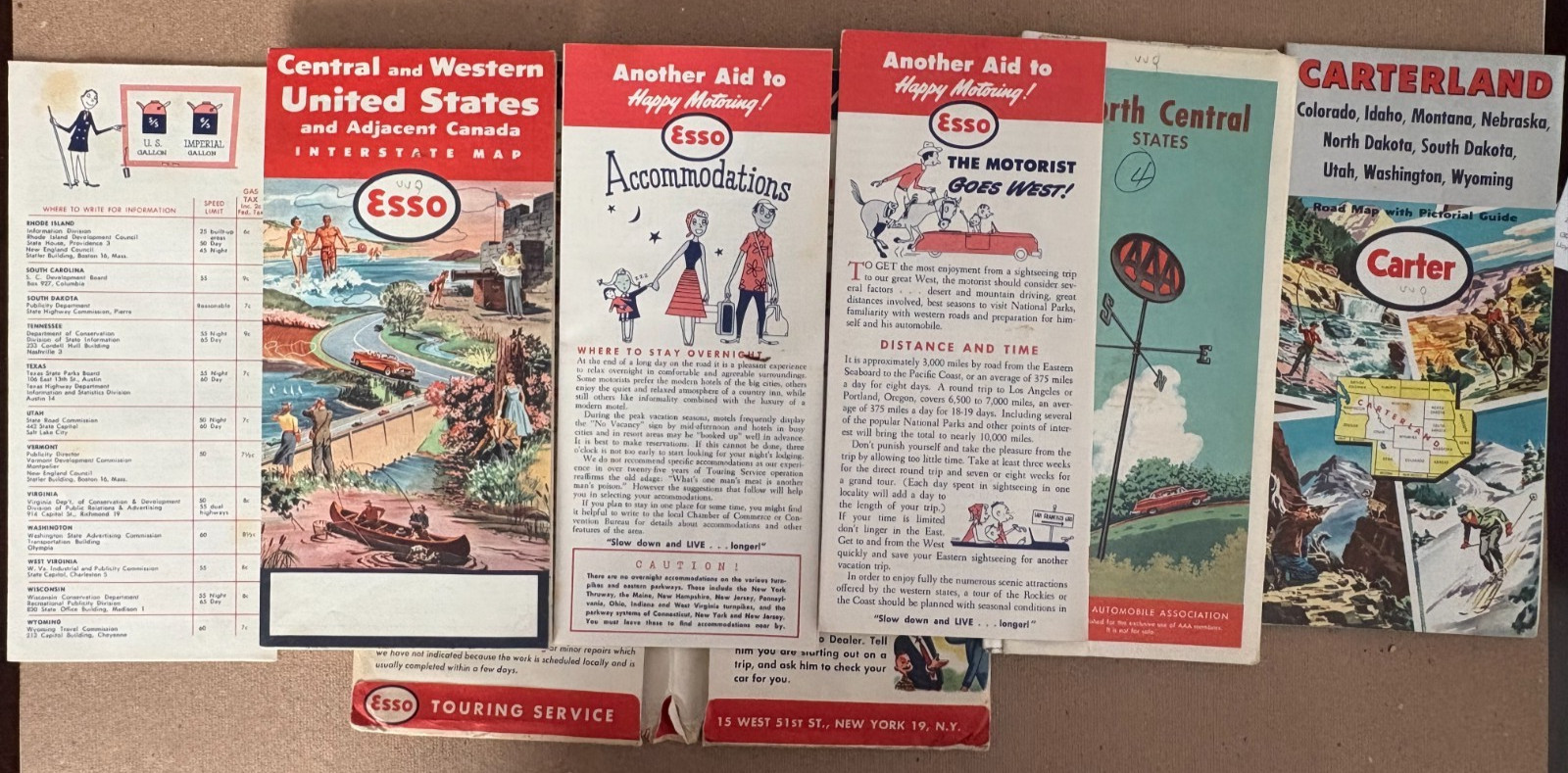 LOT of (6) ESSO Gas Service Station Touring Service Package w/ CARTERLAND Maps