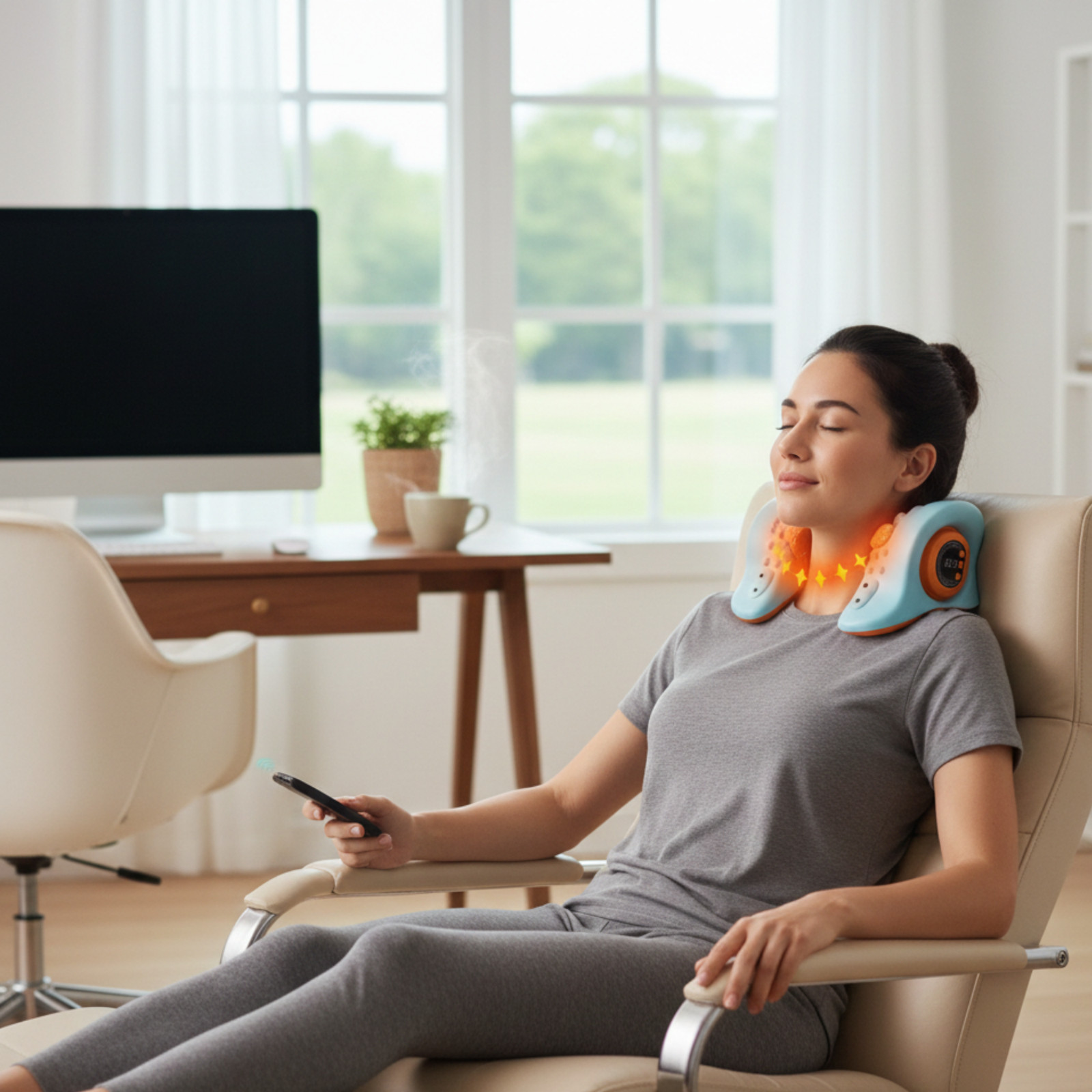 Hugterra Neck Massager 2025, Neck and Shoulder Relaxer with Heat, 3 Modes, Porta