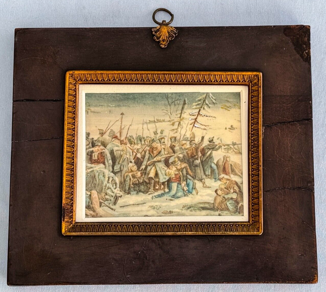 19C Hand Painted Battle Scene France Emperor Napoleon 1812 Russia Campaign