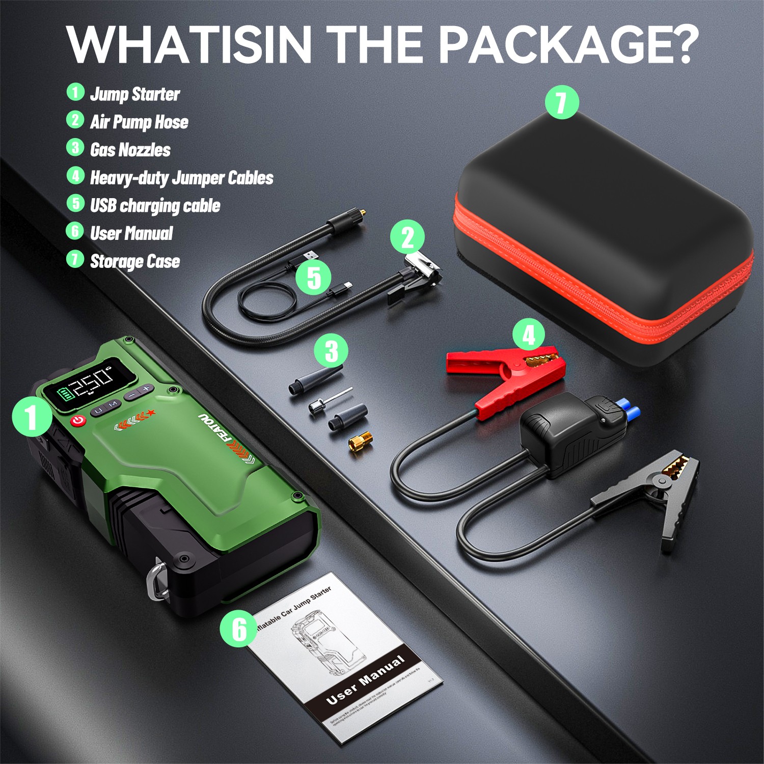 Featou 8000A Car Jump Starter with Air compresso Power Bank Battery Charger 12V
