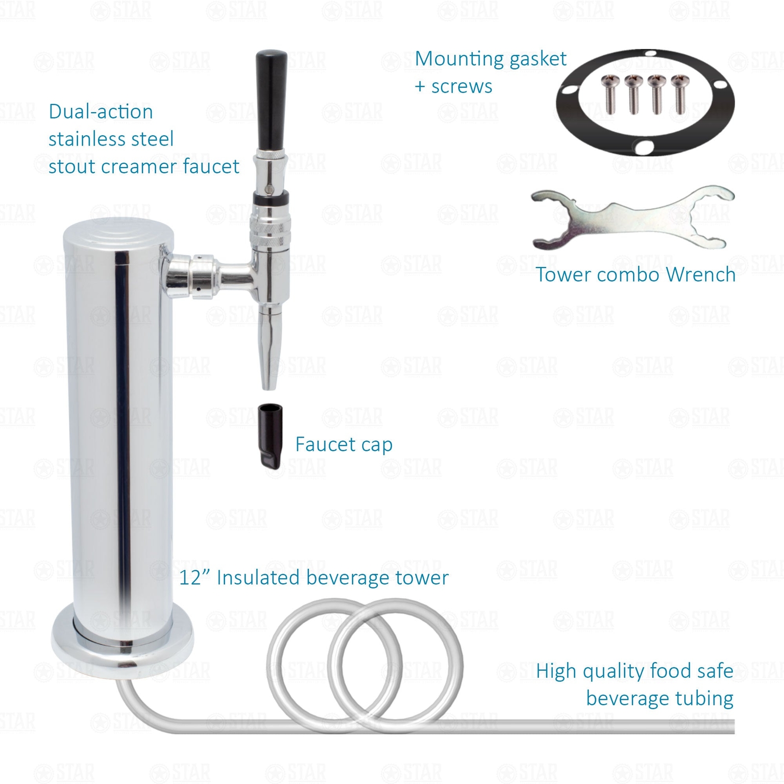Guinness Nitro Stout Tower Kegerator Keezer Conversion Kit + 5lb Nitrogen Tank