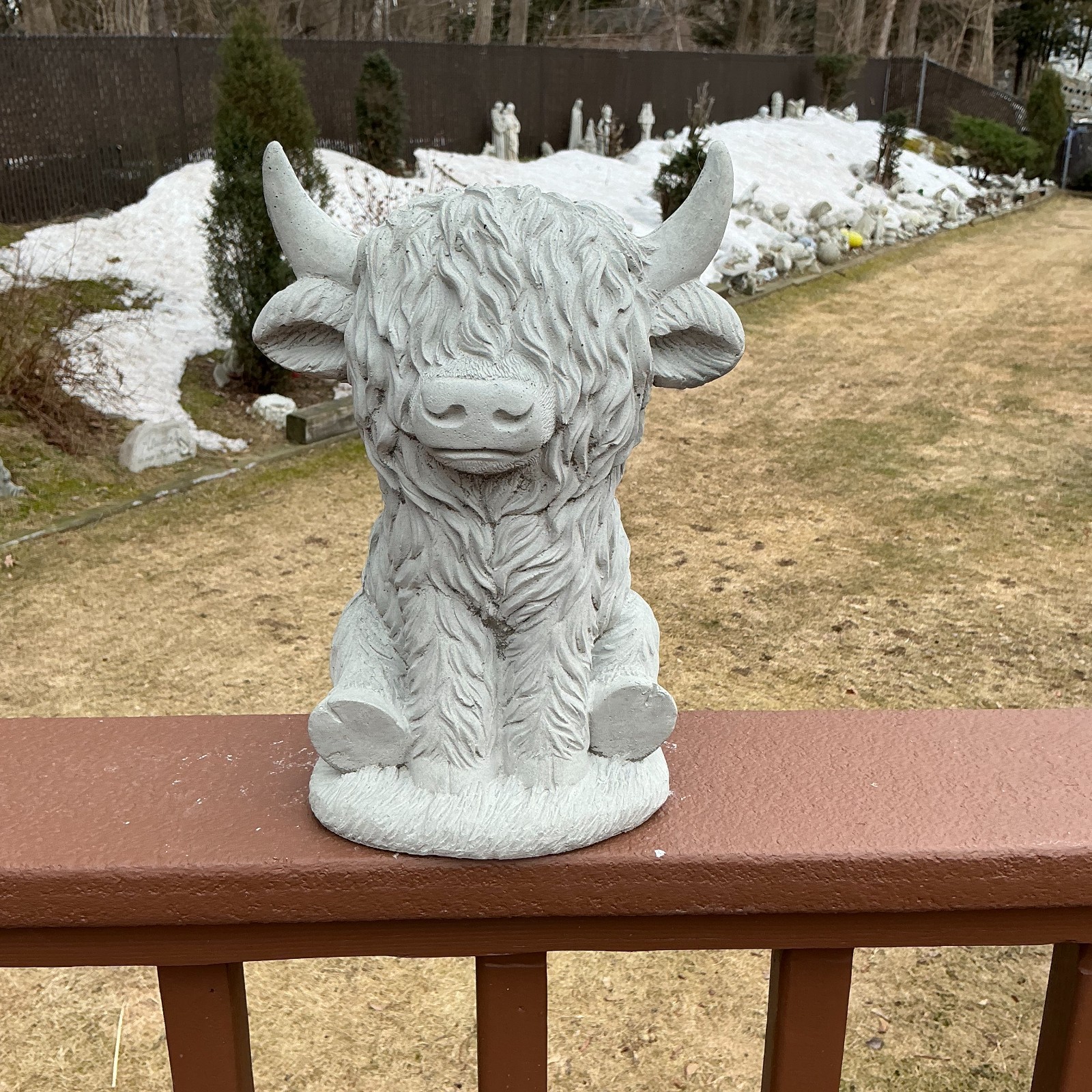 Sitting Highland Cow Statue 12'' Tall, Solid Concrete Statue