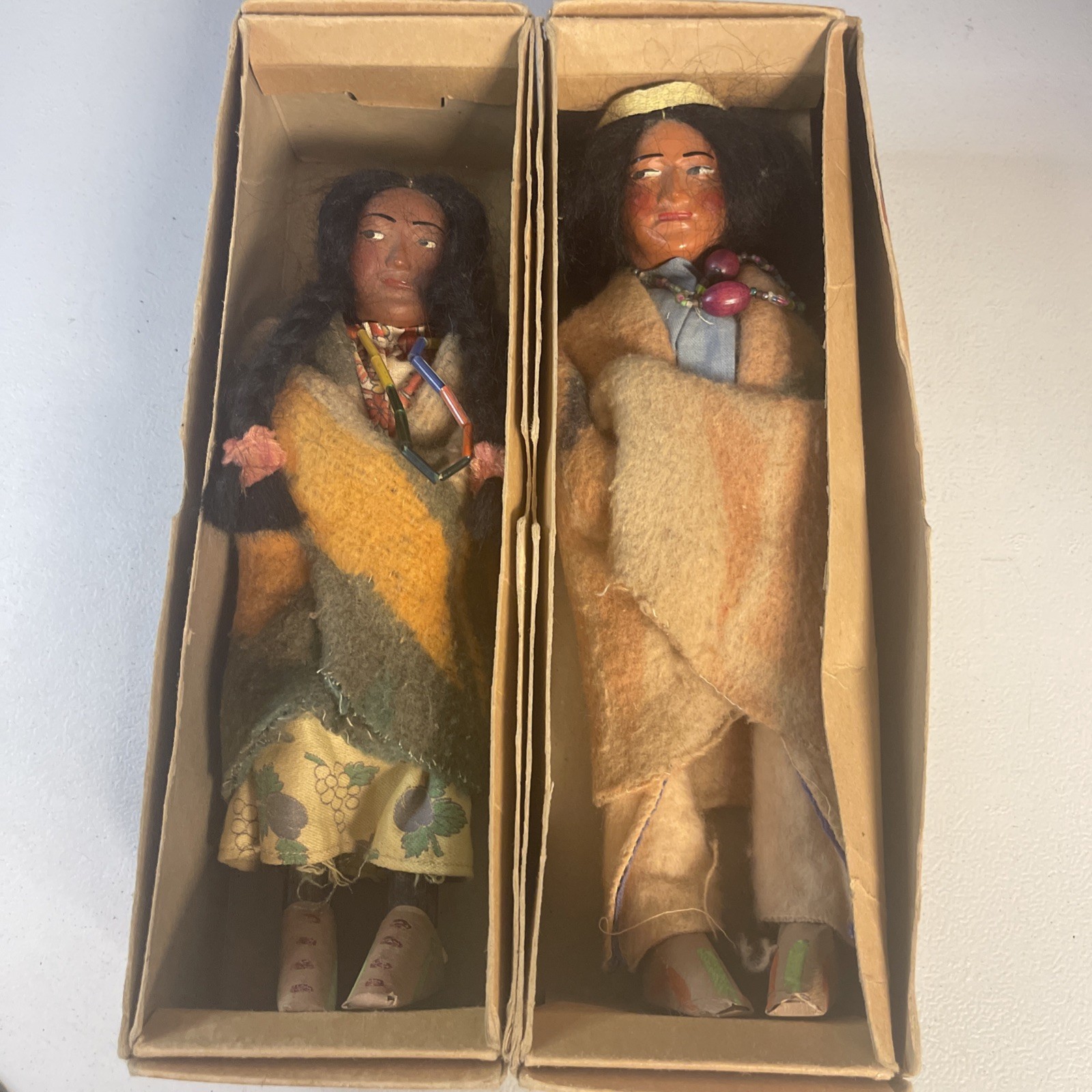 Vintage Skookum Bully Good Native American Indian Dolls w/Boxes