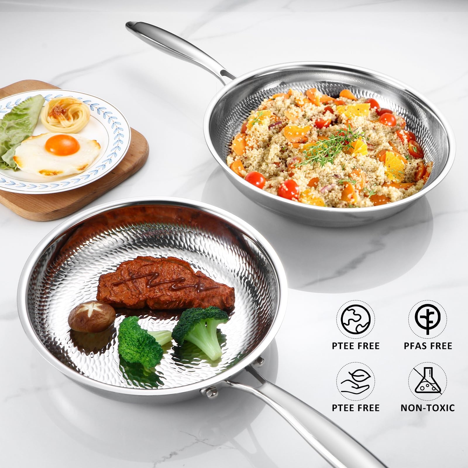 Titanium Non-stick Frying Pan with Lid, 8, 10, and 12 Inch Hammered Nonstick ...