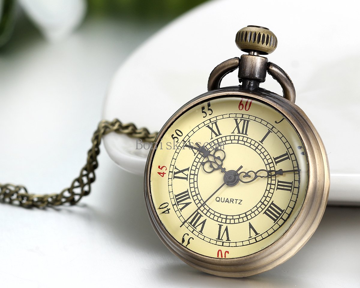 NEW Antique Vintage Bronze Tone Pendant Pocket Quartz Watch Chain Necklace Gift