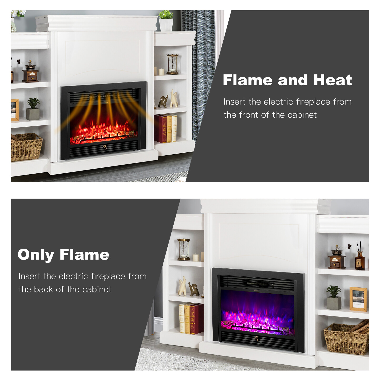 70" Fireplace TV Stand Media W/ 28.5" 750W/1500W Electric Fireplace White