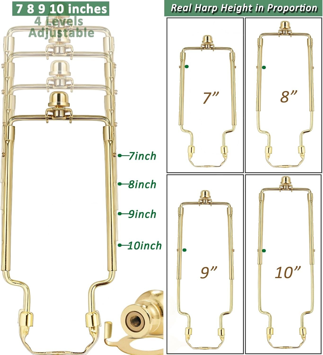 Durable Adjustable Gold Lamp Harp Holder - Complete with Finials and Accessories