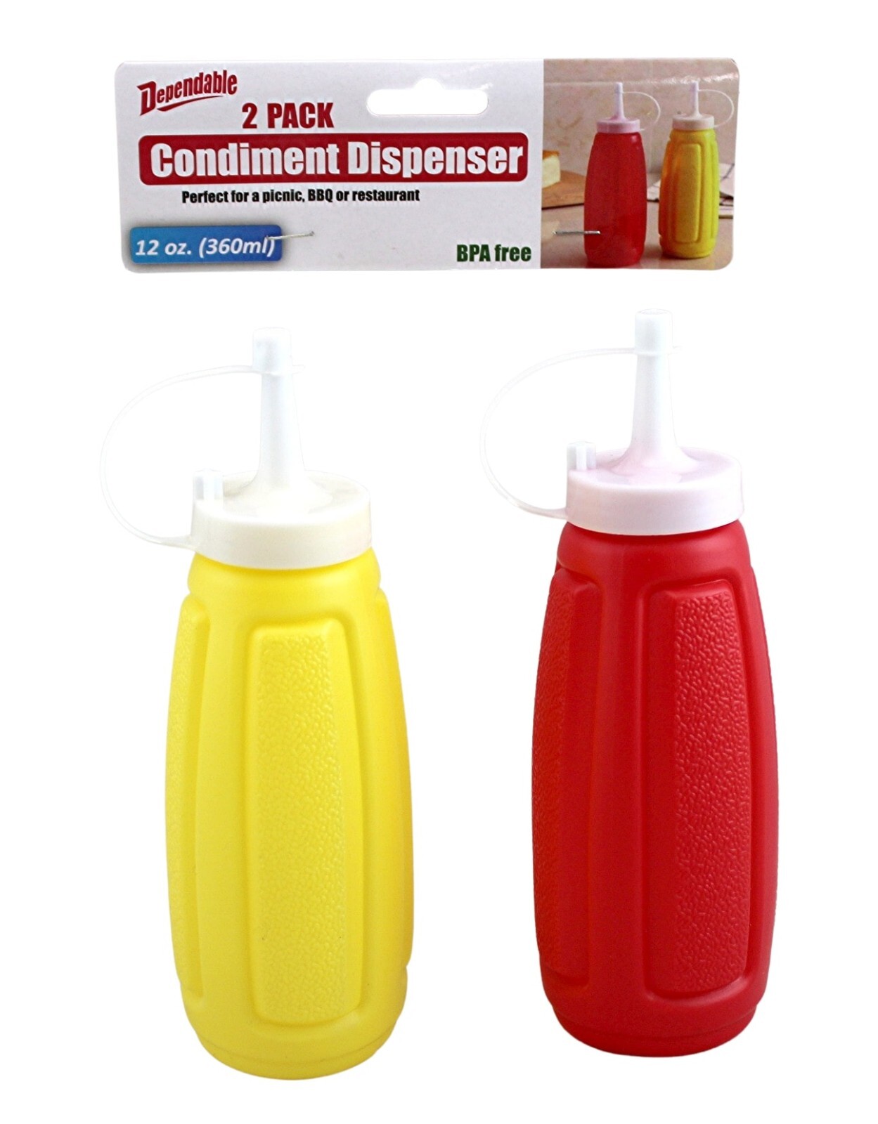 2 Piece Plastic Squeeze Mustard Ketchup Salad Dressing Condiment Set with Cap