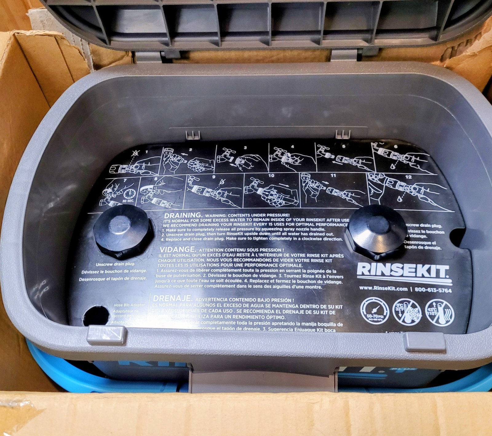 Rinsekit Plus Pressurized 2 Gallon Outdoor Portable Shower Beach RV Camping