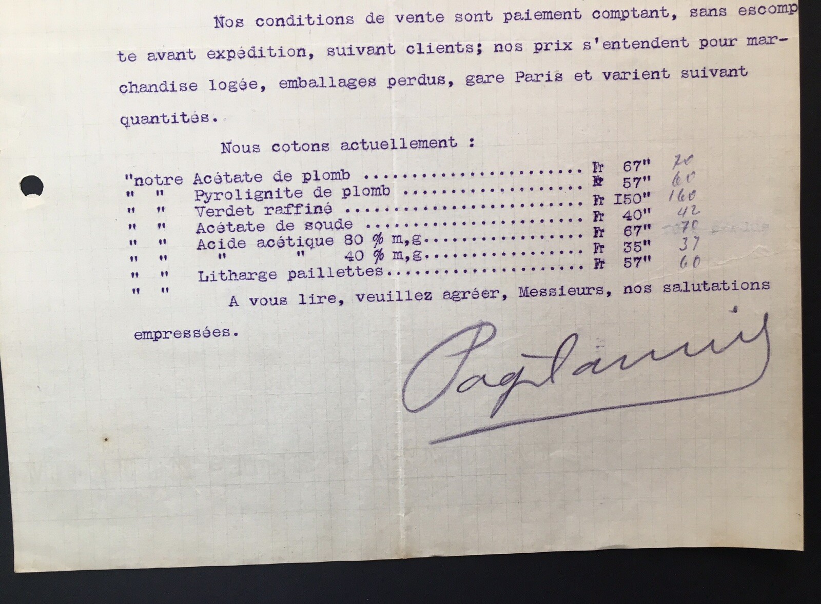 1906 Pages Camus & Cie Letterhead / Letter in French Regards to Chemical Order