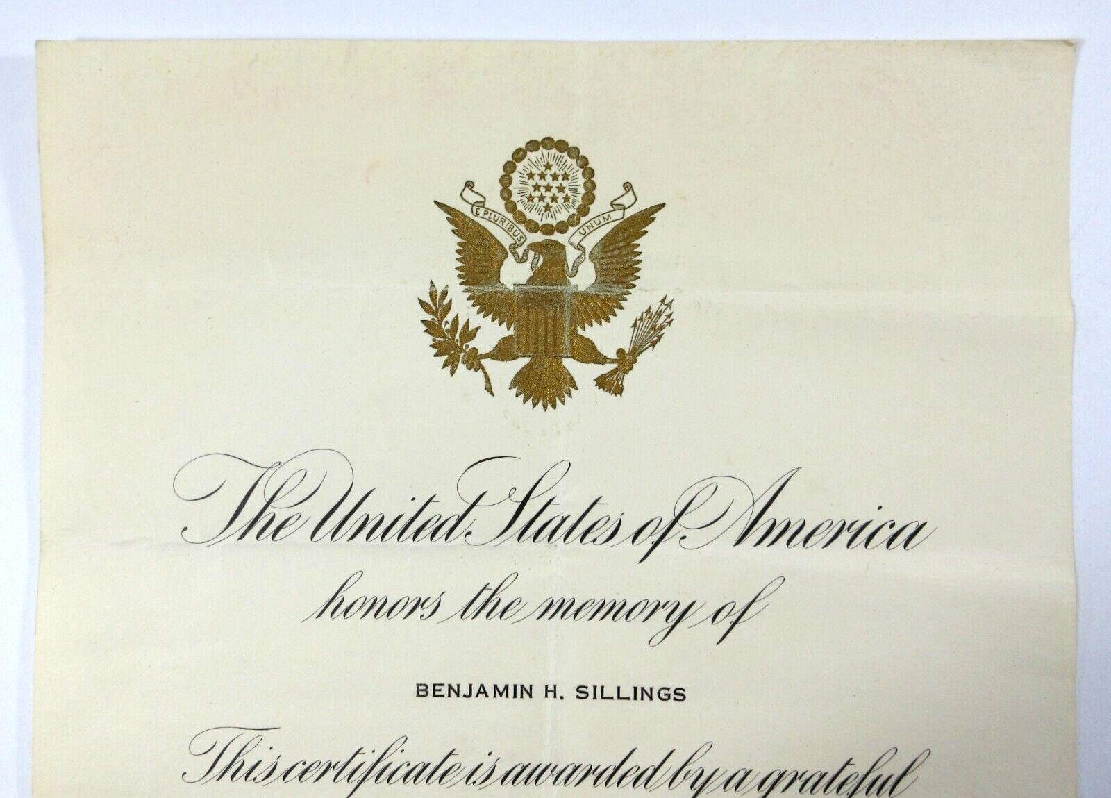 President John F. Kennedy US Navy Memorial Death Certificate Benjamin H Sillings