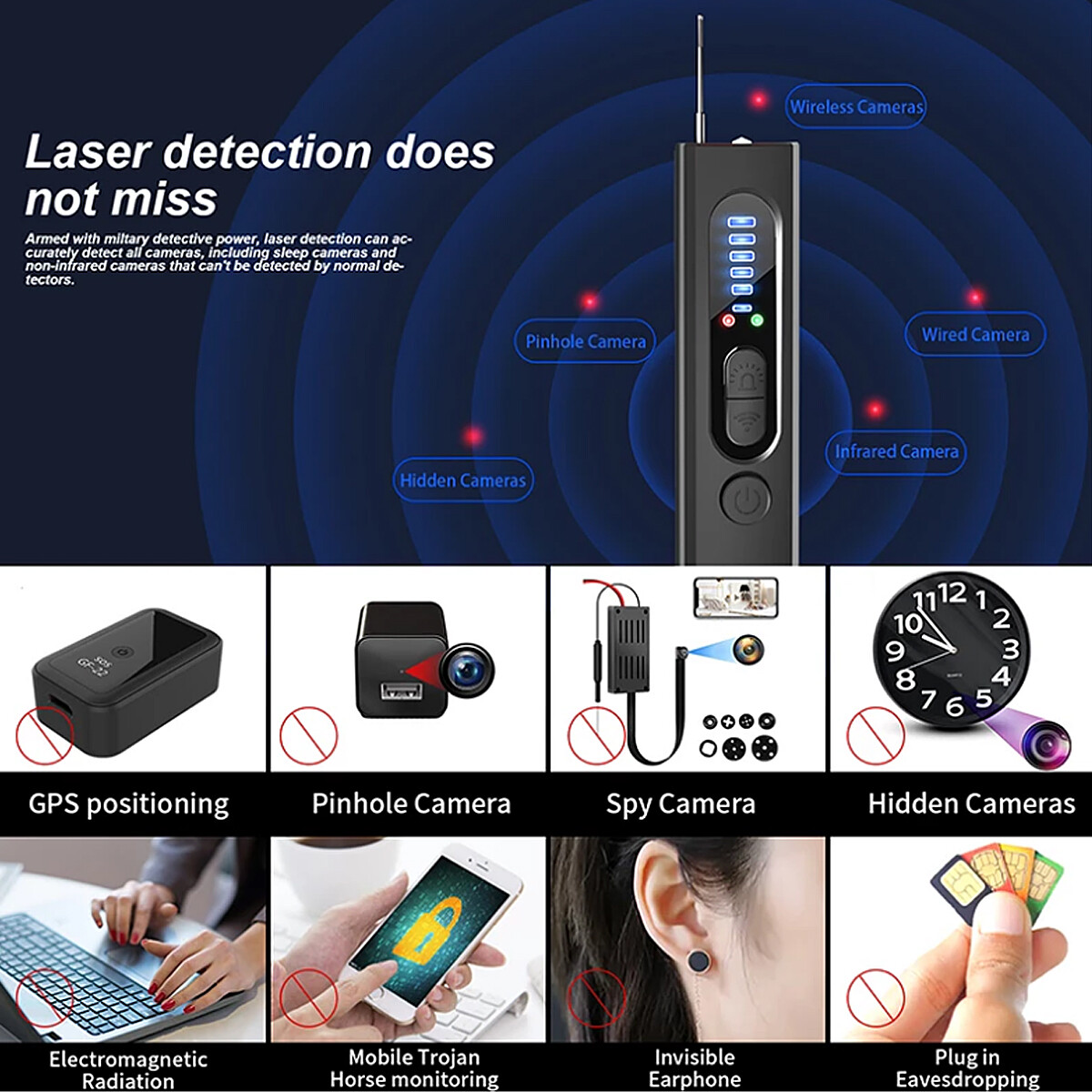 Portabl Hidden Camera Detector, Camera Detector, Anti Spy, GPS Tracker Detector
