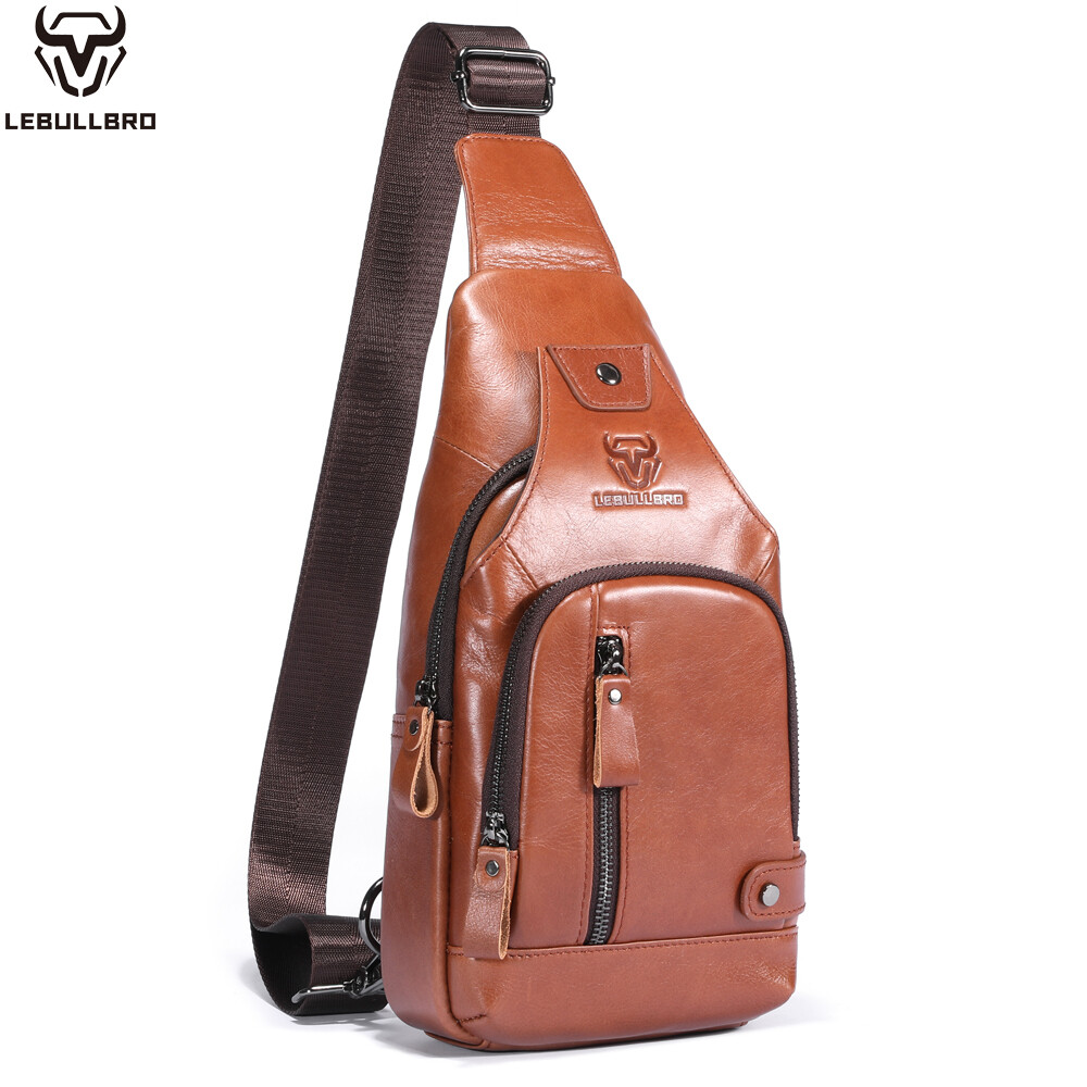 Mens Sling Backpack Cowhide Genuine Leather Chest Crossbody Shoulder Bag New