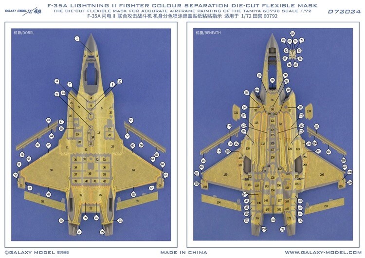 1/72 F-35A Lightning II Color Separation Die-Cut Flexible Mask for Tamiya 60792