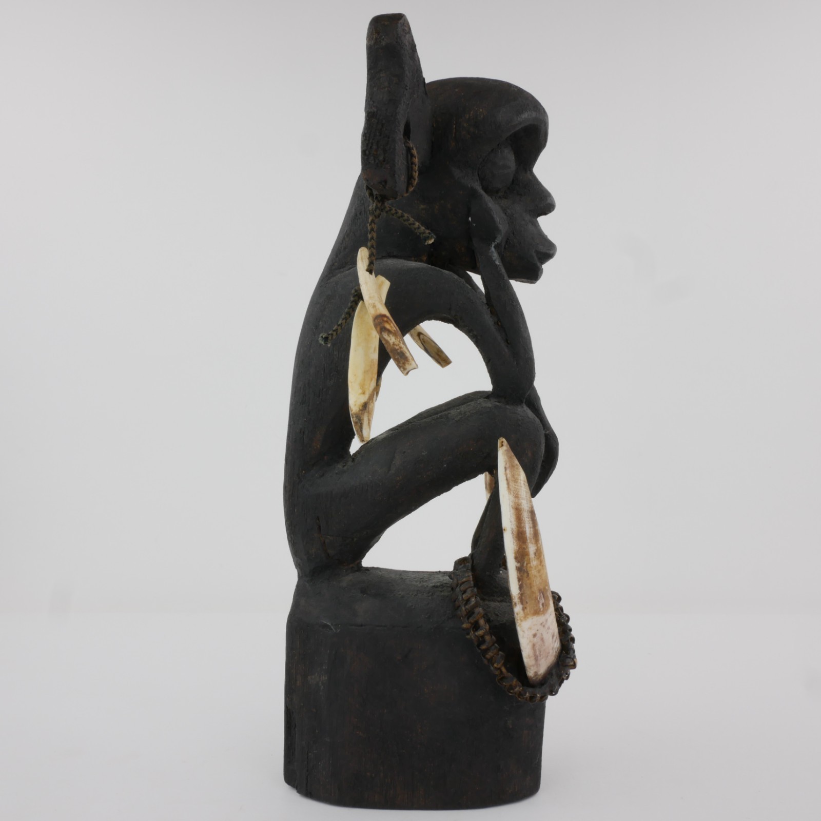 1992 Borneo Dayak Wood Monkey Figure - Real Boar Tusks - Sibu Sarawak