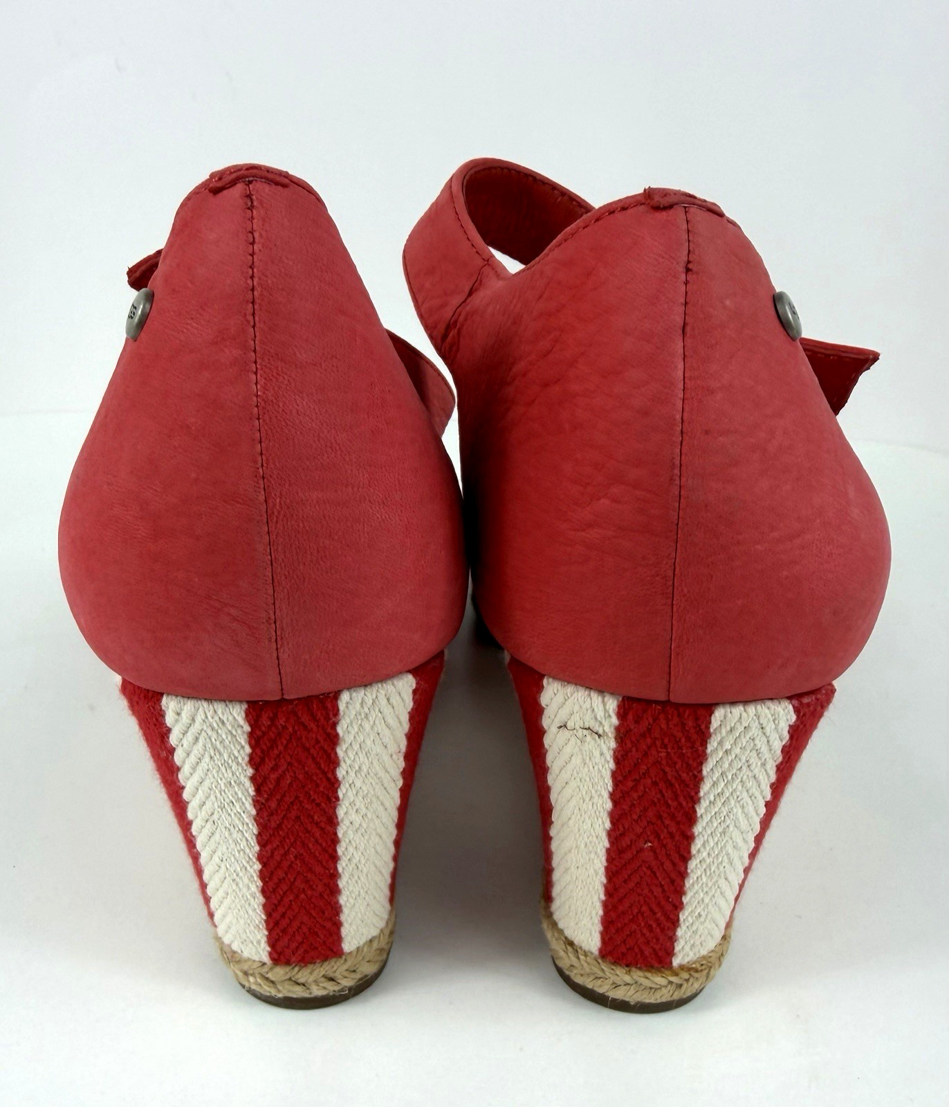 UGG Womens 10 Wedge Sandals Atasha Stripe Coral Ankle Strap Espadrille