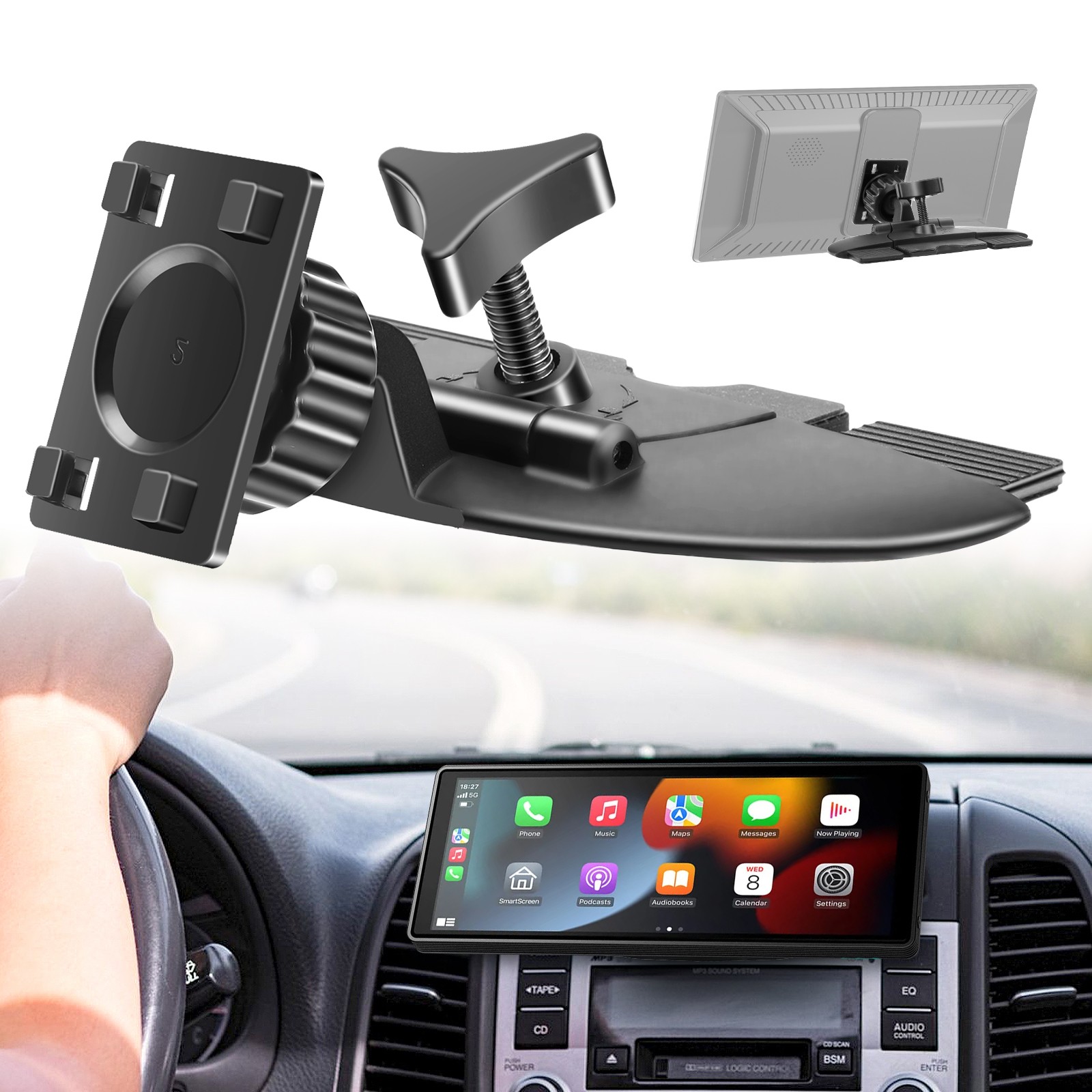 Universal CarPlay Monitor Mount 360° Rotation CD Slot Holder for 7-10" Displays