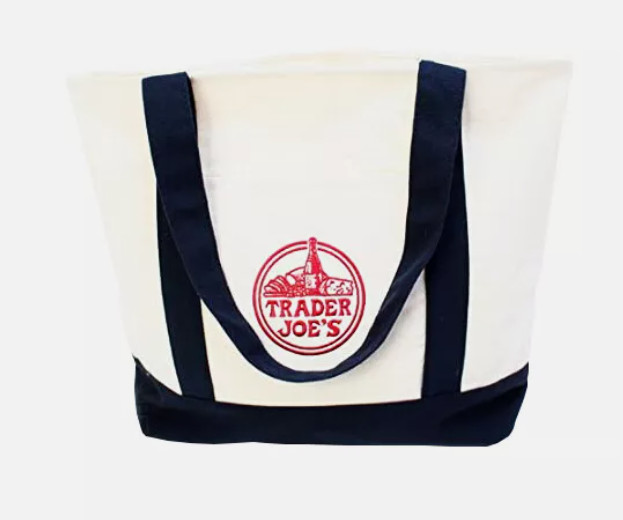 2x Trader Joe's NEW 💚 Blue AUTHENTIC LARGE & MINI CANVAS REUSABLE TOTE BAGS SET