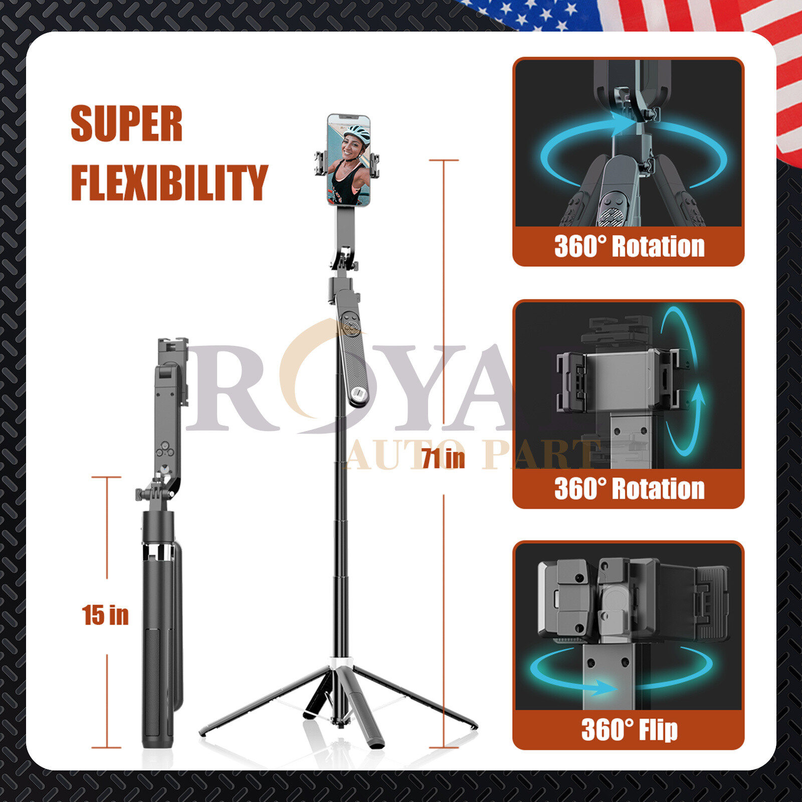 71''Smart Tracking Selfie Stick & Tripod Stand with 360°Rotation 2LED Fill Light
