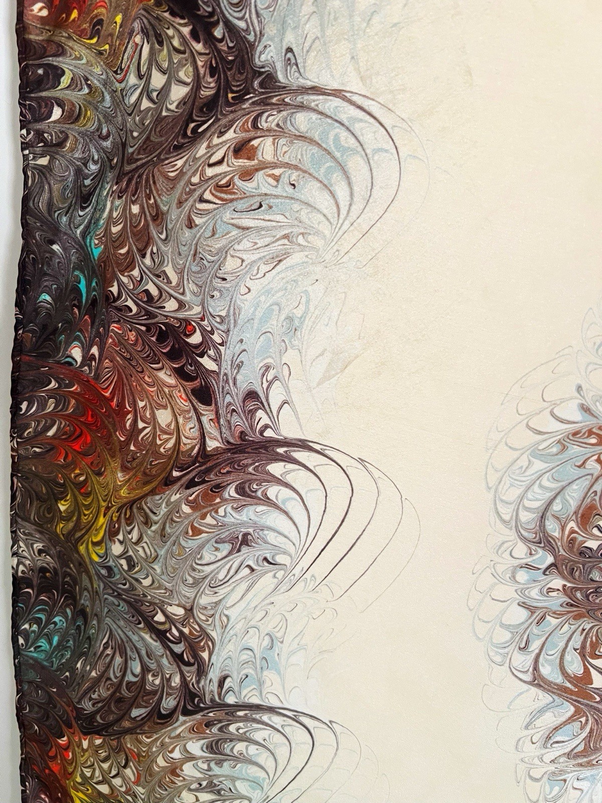 Vtg BURMEL Marbled Scarf Ivory Multi Art 30” Square Career Office Professional