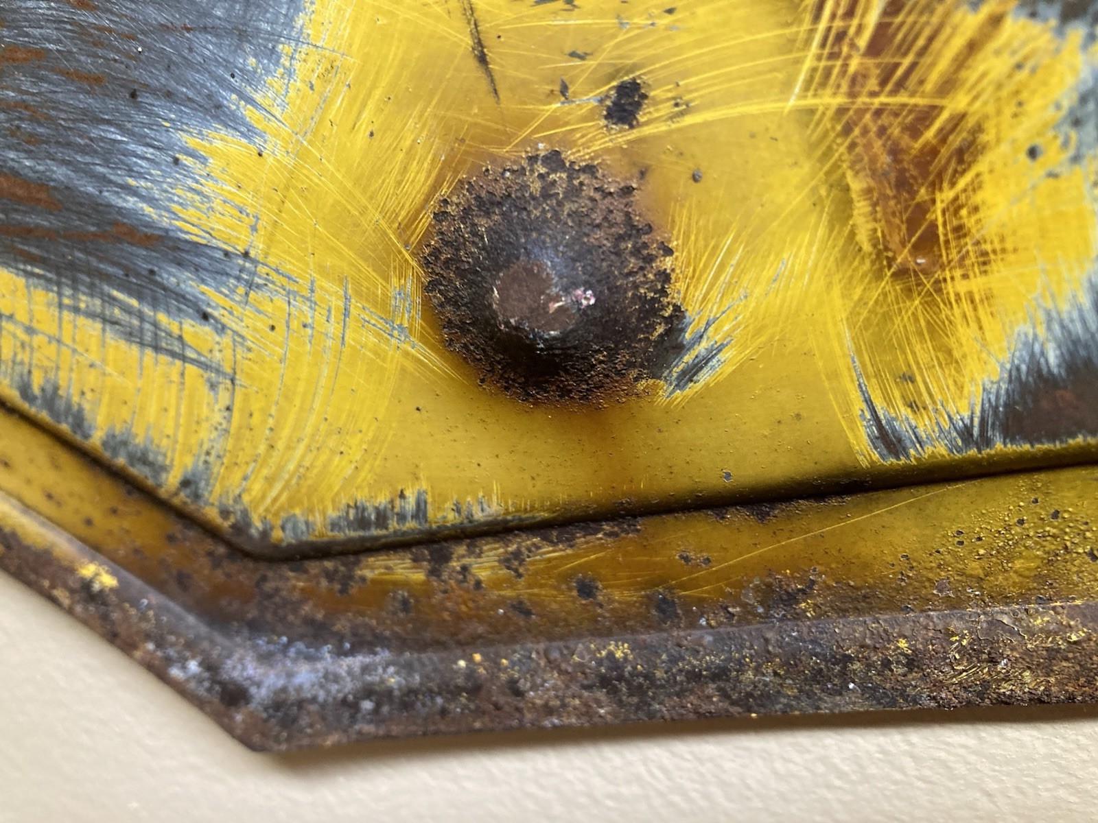 Vintage Yellow Stop Sign Embossed 24"x24" Art Deco 1930 Era