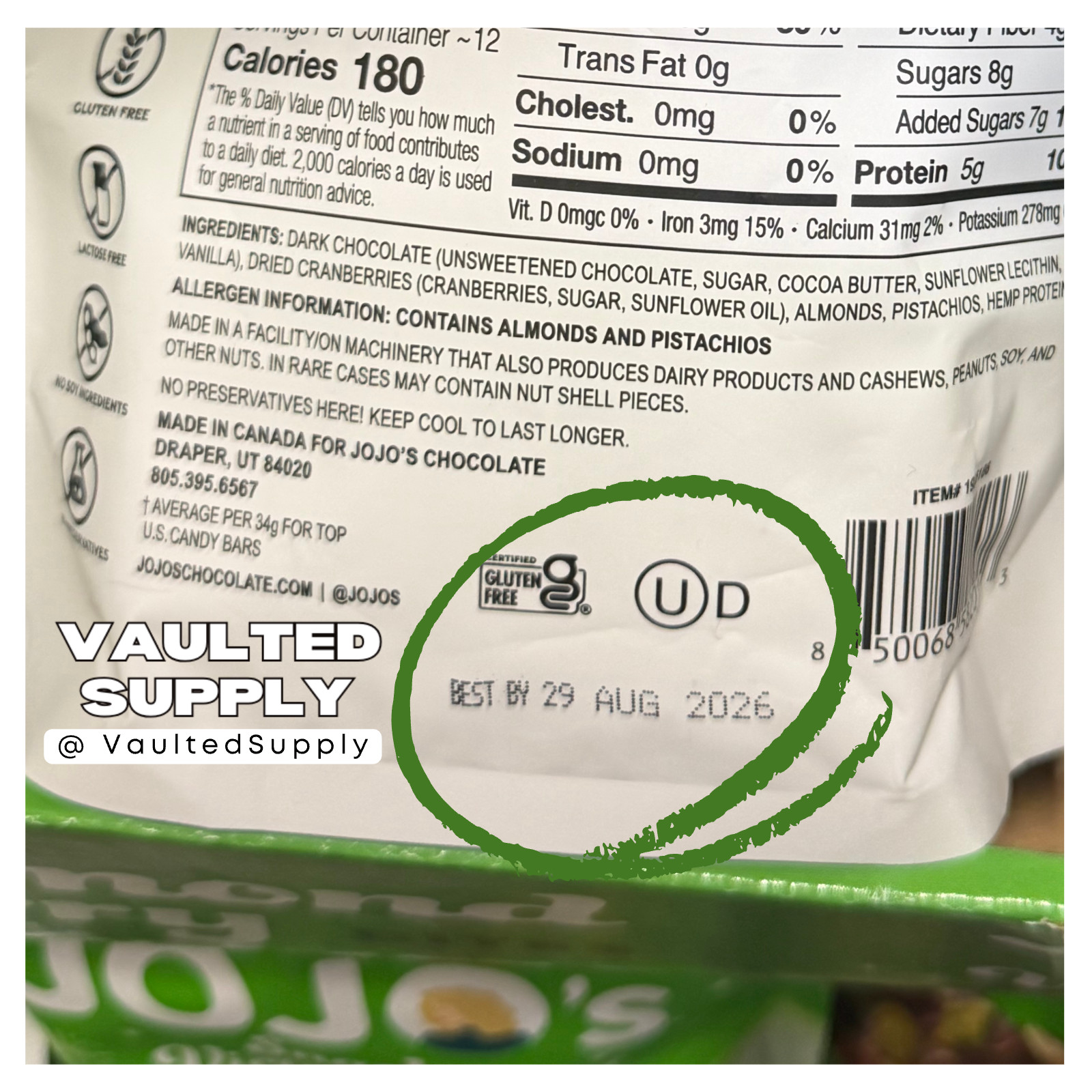 JOJO’s Dark Chocolate Pistachio Almond Cranberry Bites 2 Pack 14.4 oz Gluten Fre