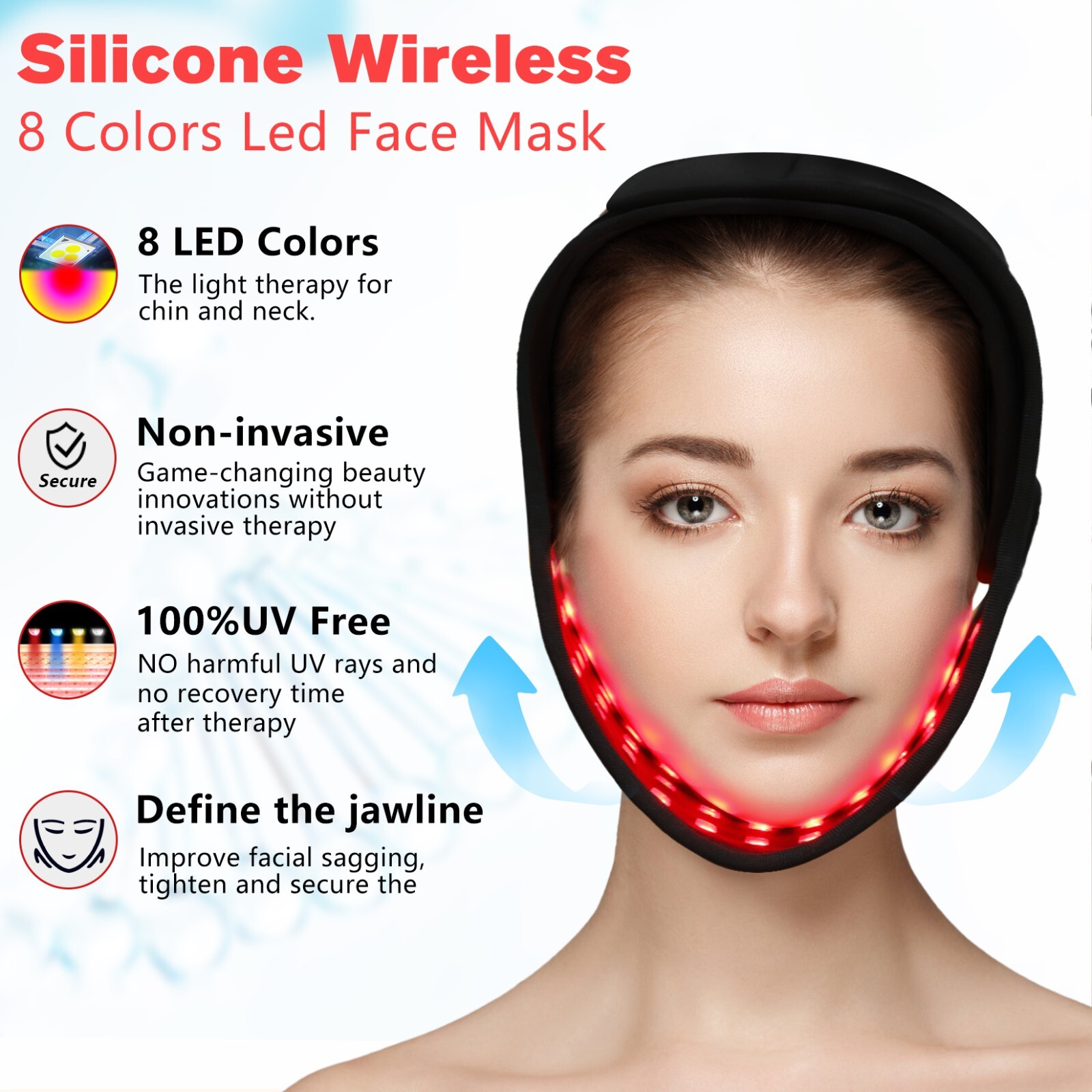 8 Colors Red Light Therapy for Neck Chin Firming, Cordless Wearable Infrared Lig