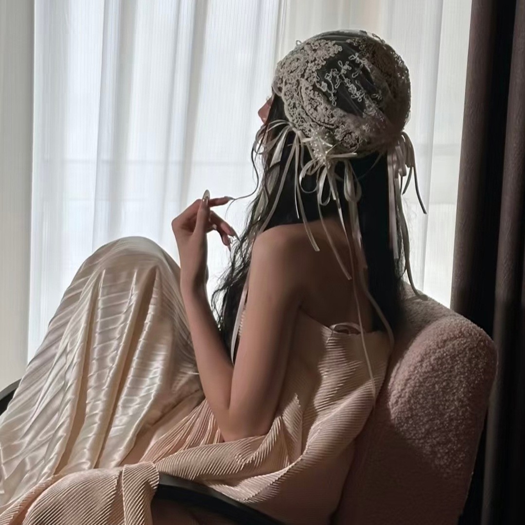 French Vintage Bridal Lace Bow Headwrap Hat Wedding Headpiece Ribbon Accessory