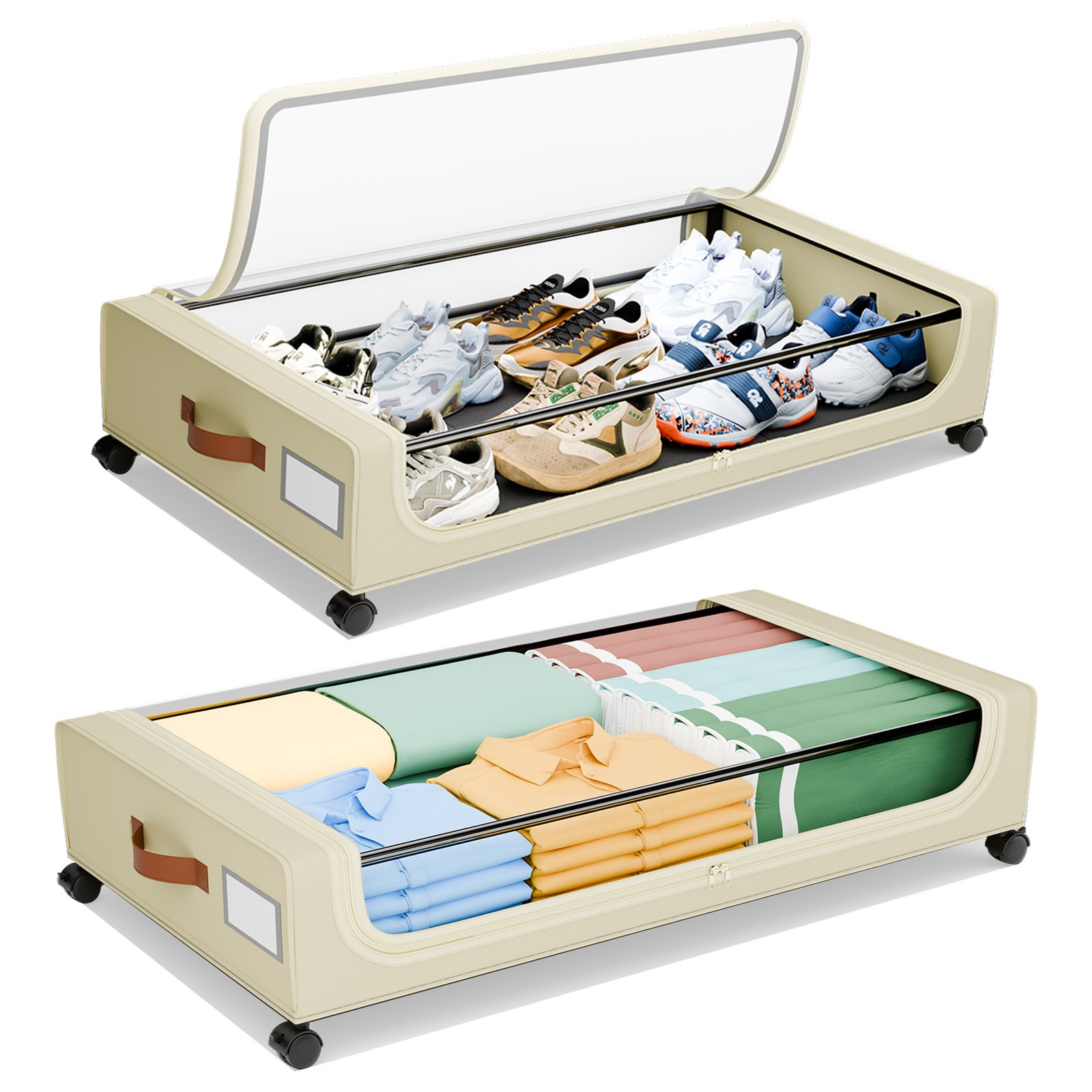 XXXL Under Bed Storage | 4-Pack Rolling Bins with Clear Lids for Clothes Toys